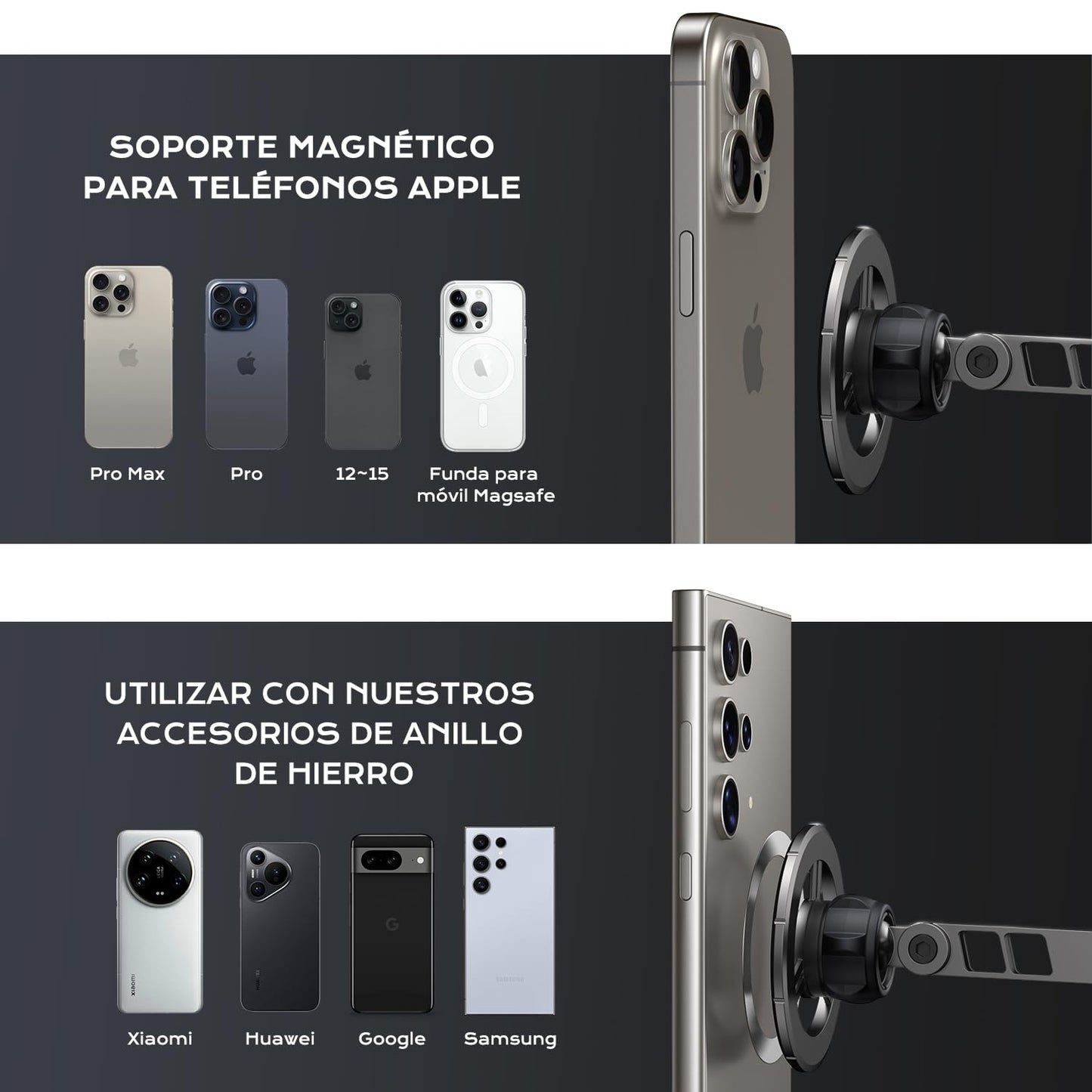 Fallinep Soporte para Celular, Aluminio de Porta Celular para Auto, Plegable y Giratorio de Base para Celular Automovil, Portacelular para Auto, Magnetic Phone Holder