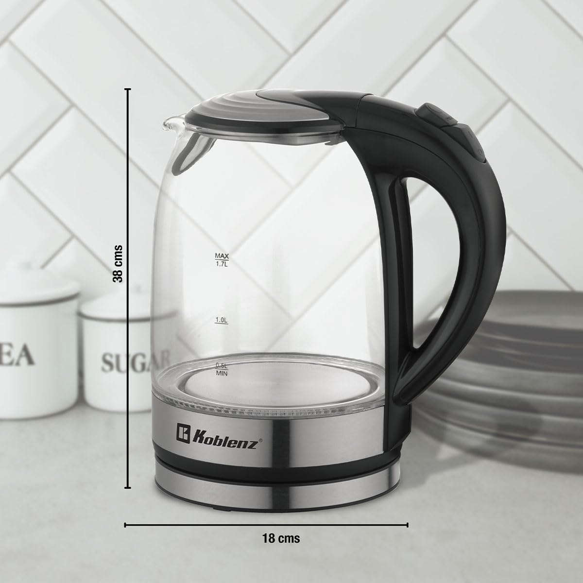 Koblenz Tetera Eléctrica, Hervidor de Agua Eléctrico de 1500 Watts y 1.7 Litros, Filtro Lavable, Base Giratoria de 360°, Luz LED y Apagado Automático, Hierve Agua, Infusiones, Té y Café (TEKM-1500 IN)