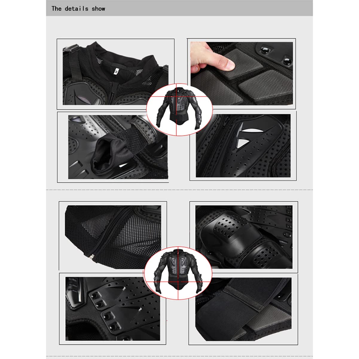 Chamarra de Protección SULAITE Negra, Armadura para Motocicleta en Talla XXL