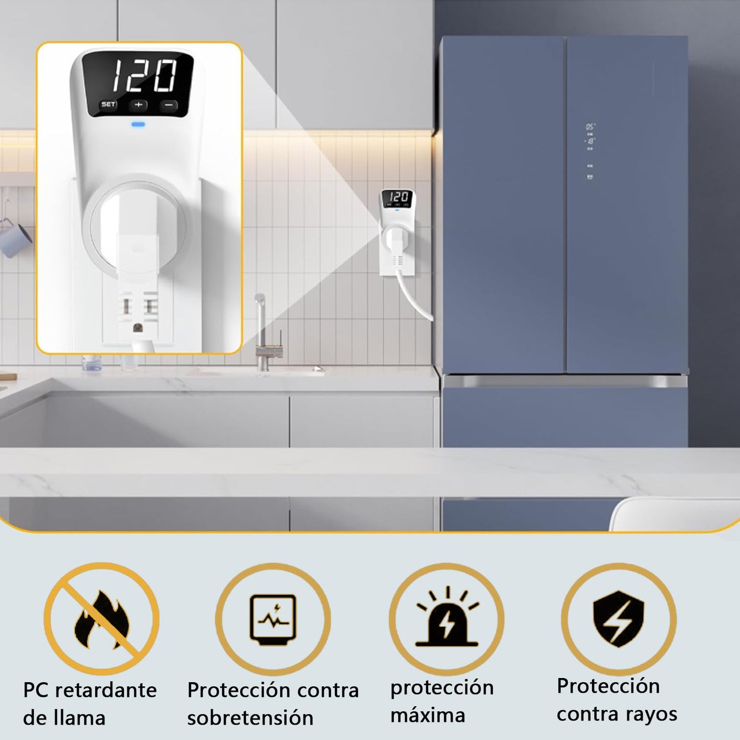 Regulador de Voltaje y Protector 1800W con Pantalla Digital para Refrigerador y Lavadora 15A, voltaje de salida es 150V