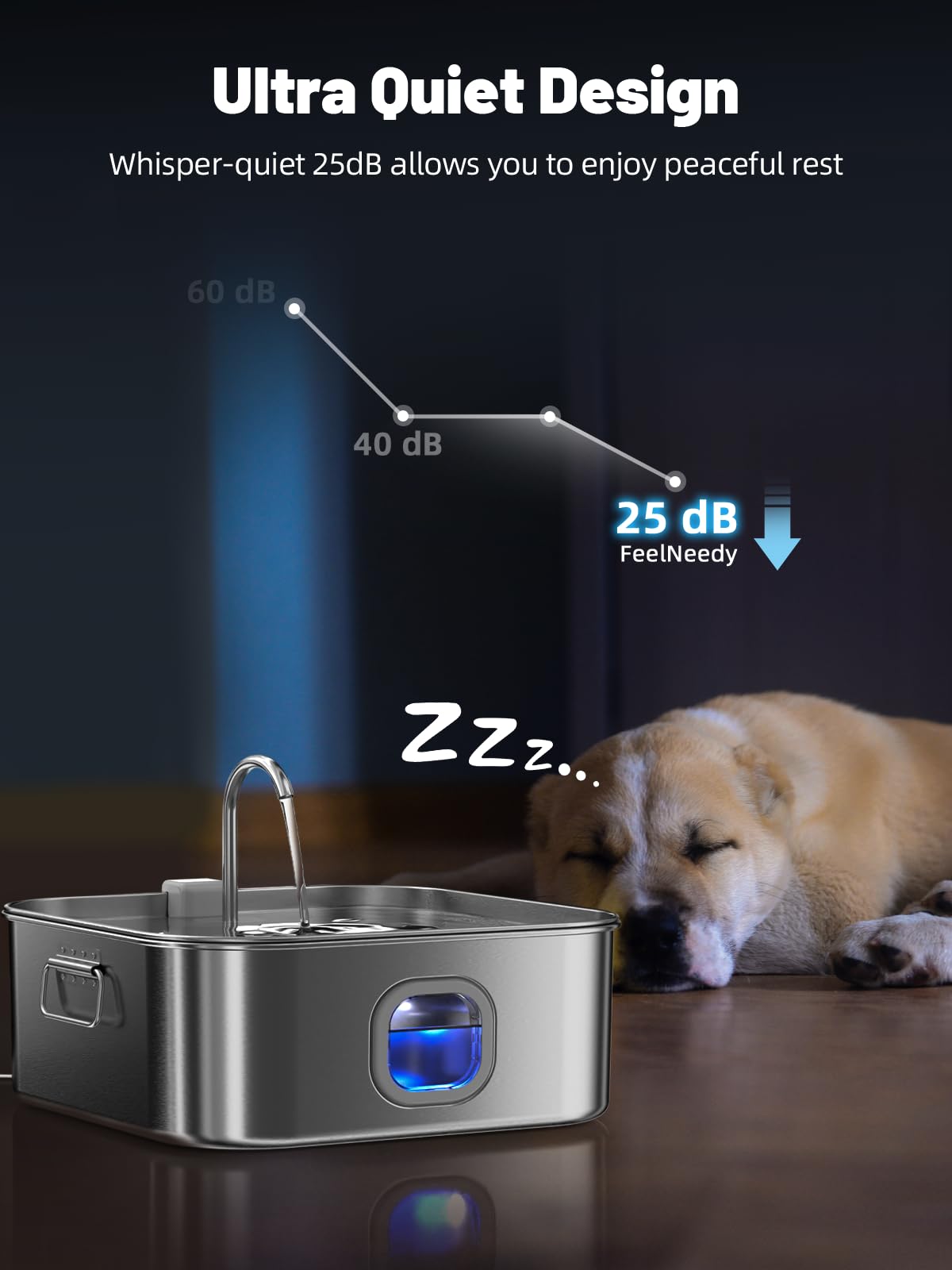 Fuente de agua para perros de acero inoxidable, 440 oz/3.2Gal/12L Fuente de agua grande para mascotas para perros grandes, dispensador de tazón de agua para perros con ventana de nivel de agua e