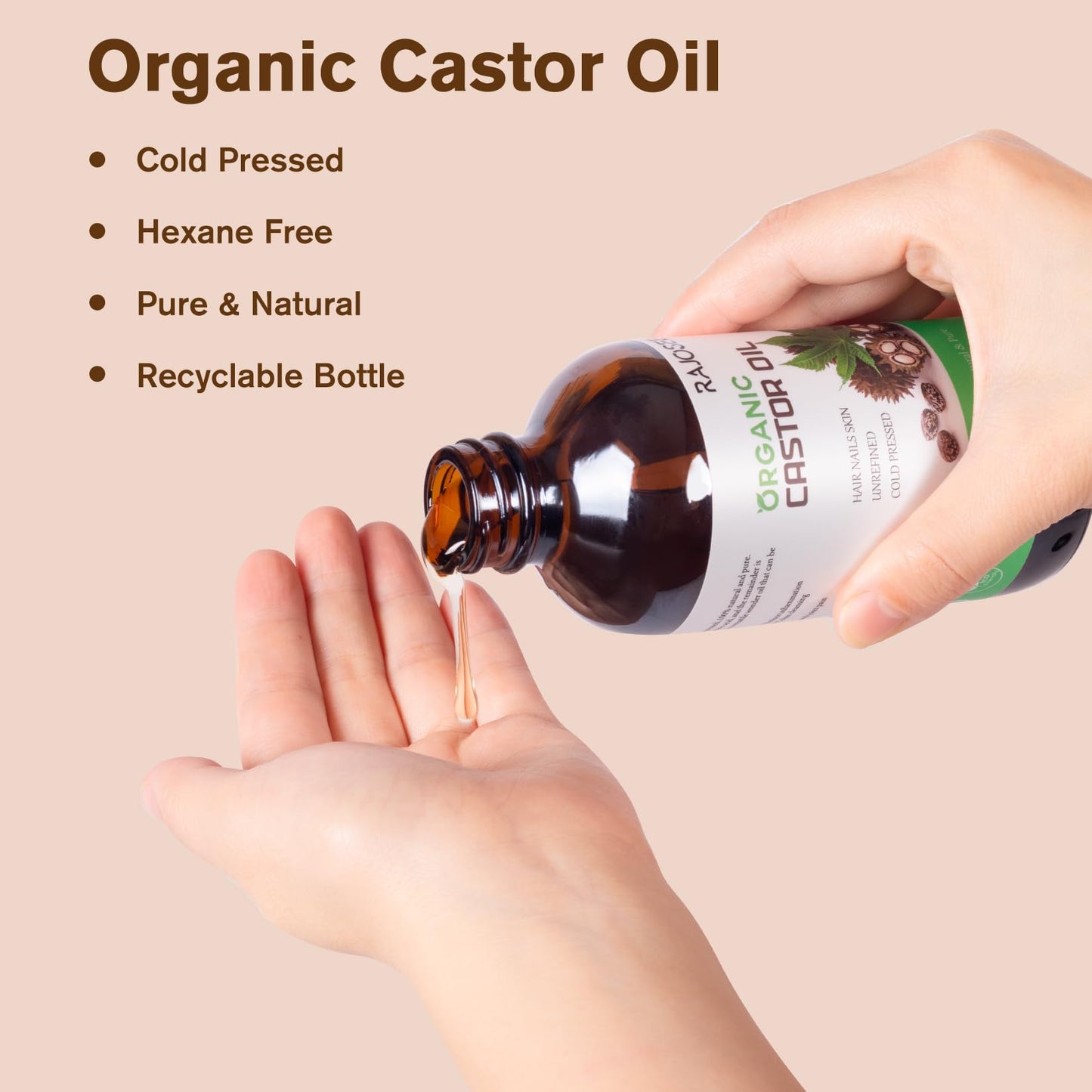 RAJOSEE Paquete De Aceite De Ricino De 32 Piezas Con Aceite De Ricino, Botella De Vidrio Prensado En Frío Orgánico De 8 Oz, Envoltura De Aceite De Ricino De Algodón Para Cintura, Espalda, Cu