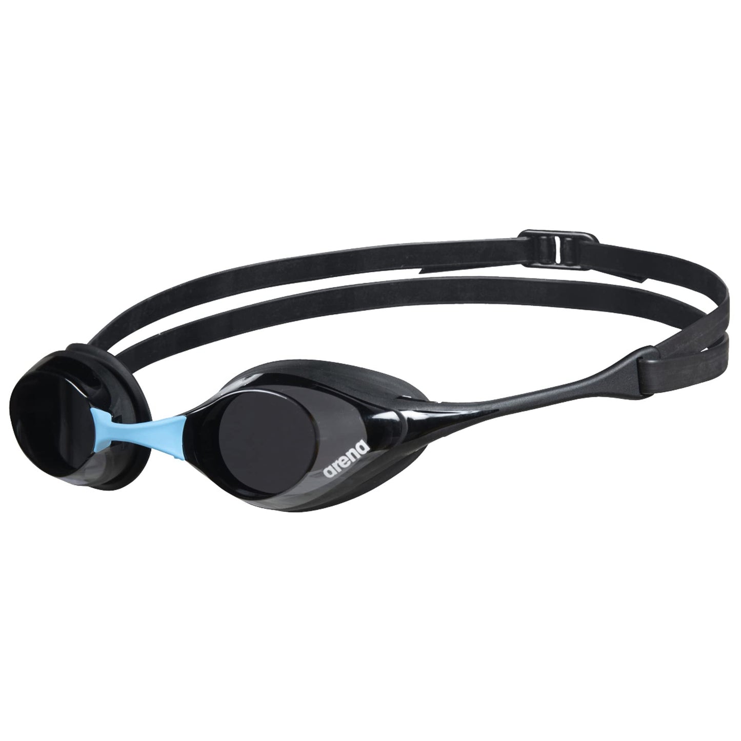 ARENA - anteojos de natación unisex para adultos Cobra Swipe Racing para hombres y mujeres, lentes de policarbonato sin espejo, diseño hidrodinámico, humo oscuro/negro/azul