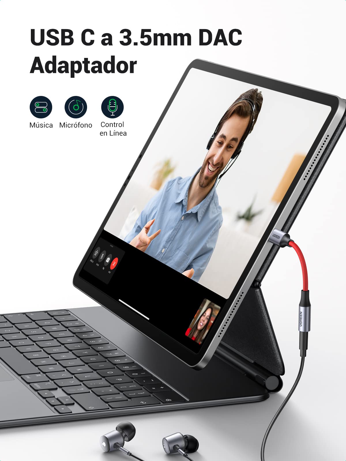 UGREEN Adaptador USB C a Jack 3.5 mm, DAC Chip HiFi Audio Adaptador para Auricular, Compatible con iPad Pro, iPhone 16/15, 8t/8 Pro, Galaxy S24/S23/S22, Huawei P40/P30, Xiaomi Mi 11/10/9