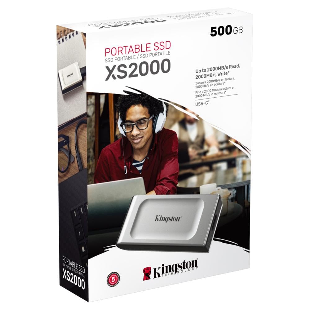 Kingston SSD Externo SXS2000 500GB USB Tipo C 3.2 Gen 2x2 Lectura: 2.000MB/s y Escritura: 2.000MB/s (SXS2000/500G)