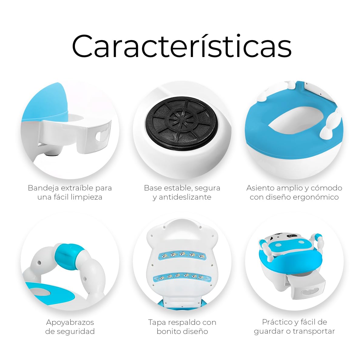 Baño de Entrenamiento Raganet Azul con Asiento Acolchonado y Recargaderas para Bebés en Etapa de Desarrollo