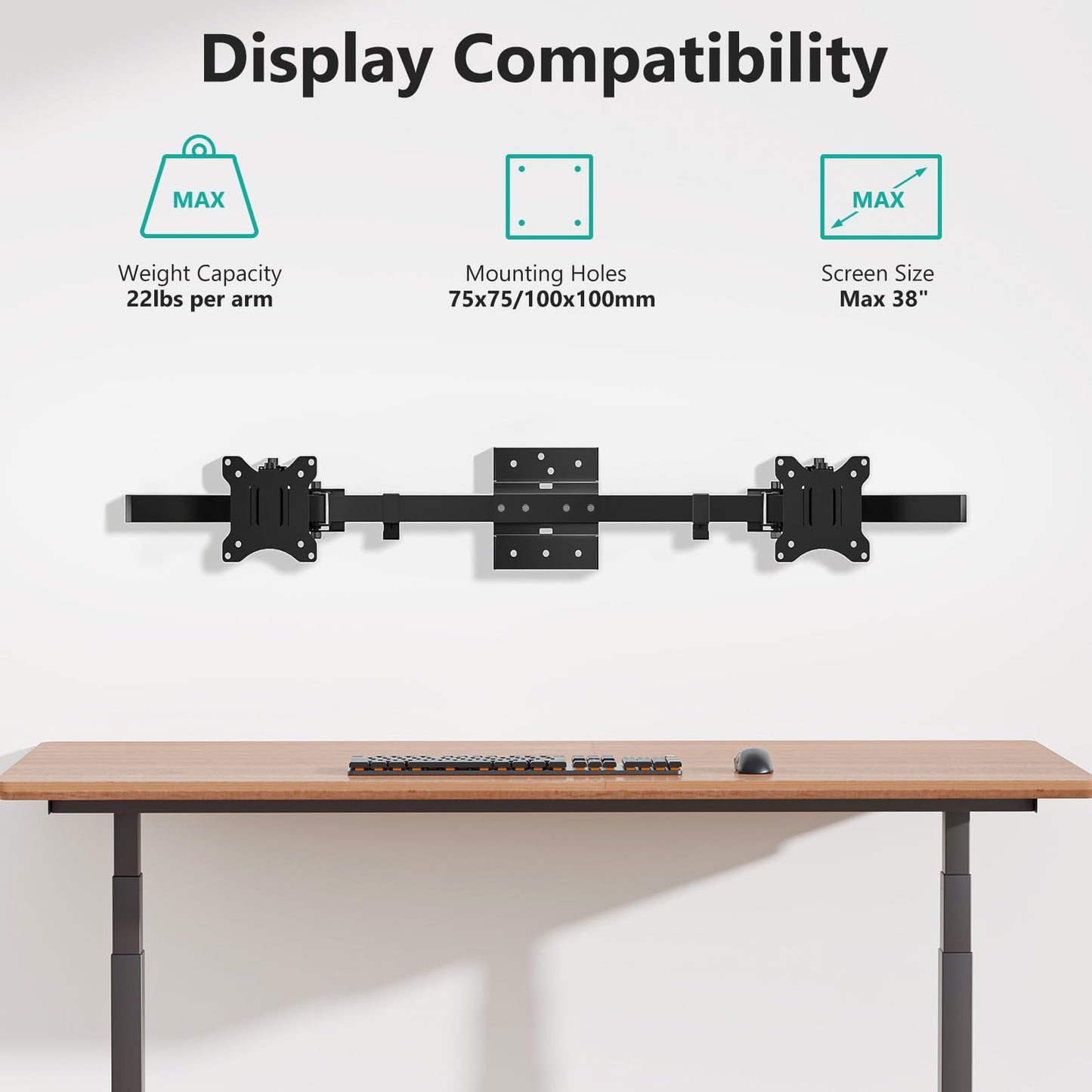 Soporte para Monitor WALI Negro Ajustable Ultraancho para 2 Pantallas