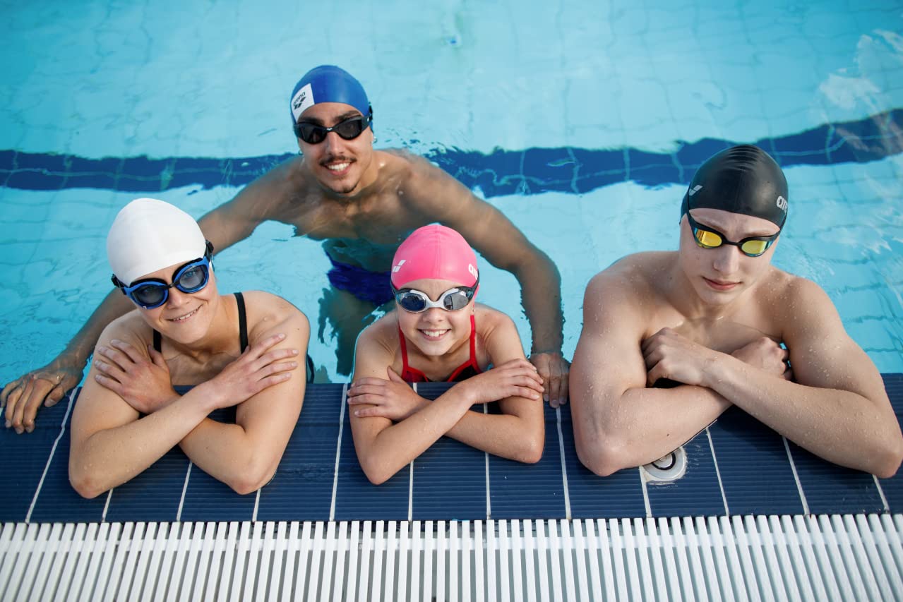 ARENA - anteojos de natación unisex para adultos con ondas de aire, antivaho, para hombres y mujeres, con sellos acolchados, comodidad superior, lentes sin espejo, azul/azul/negro