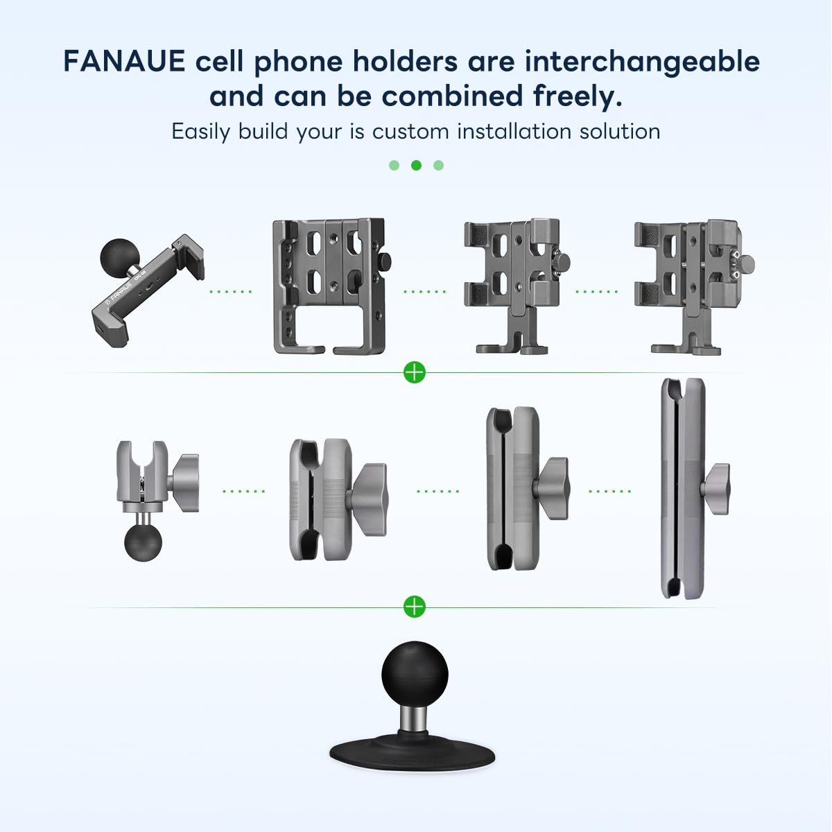 FANAUE - Base de Bola Adhesiva Flexible Compatible con Soportes RAM tamaño B, Brazo de Doble zócalo, Adaptador de Cabeza de Bola de 1 Pulgada para Motocicleta, Soporte de teléfono, Base de Ventosa