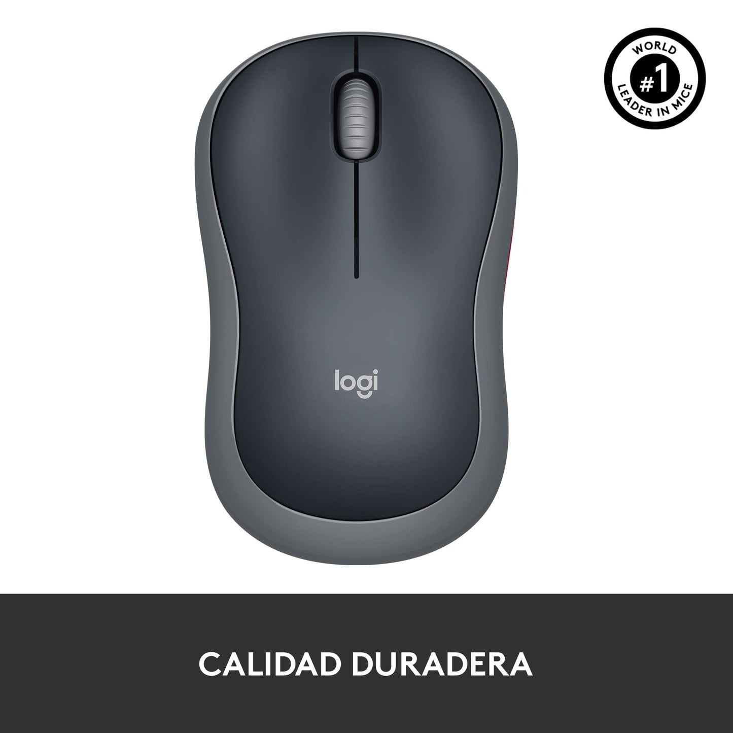 Logitech M185 Mouse Inalámbrico, 2.4GHz con Mini Receptor USB, Batería de 12 Meses, Seguimiento Óptico con Resolución de 1000 dpi, Ambidiestro, Compatible con PC, Mac, Laptop - Negro/Gris