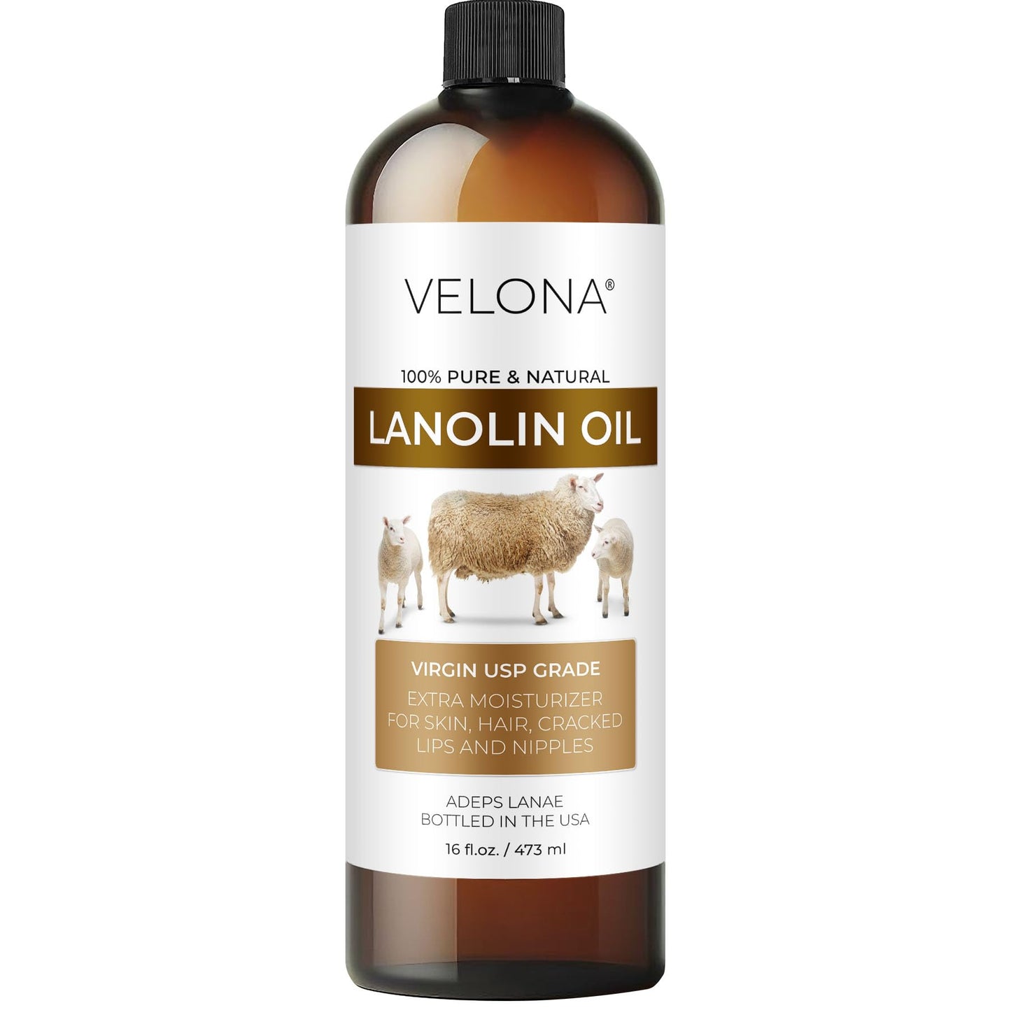 Lanolina Orgánica Pura 100% Refinada y Prensada en Frío | Hidratante Natural para Piel, Cabello y Cuerpo | Grado USP | Ideal para Acondicionar y Suavizar | Disponible en Diferentes Tamaños | Velona 473,18ml