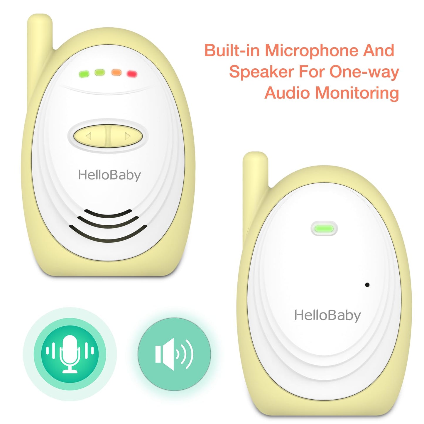 HelloBaby HB178 Monitor de bebé de Audio bidireccional con Sensor de Temperatura, Alerta de Sonido, lullabies y luz Nocturna, Alcance de hasta 1000 pies, HB178.