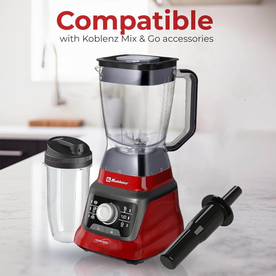 Koblenz Licuadora Profesional LKM-9608 PRO, 1400 Watts, Velocidad Ajustable, 6 programas y Función de Pulso, Ultra Silenciosa, Vaso Plástico de 2 L, Vaso Portátil de 900ml, Más Accesorios, Color Rojo