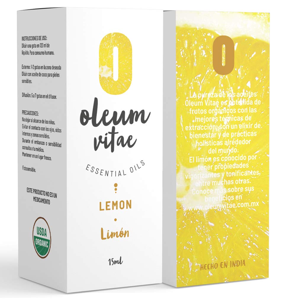 Aceite Esencial OLEUM VITAE Limón 100% Puro y Orgánico Certificado USDA 15ml