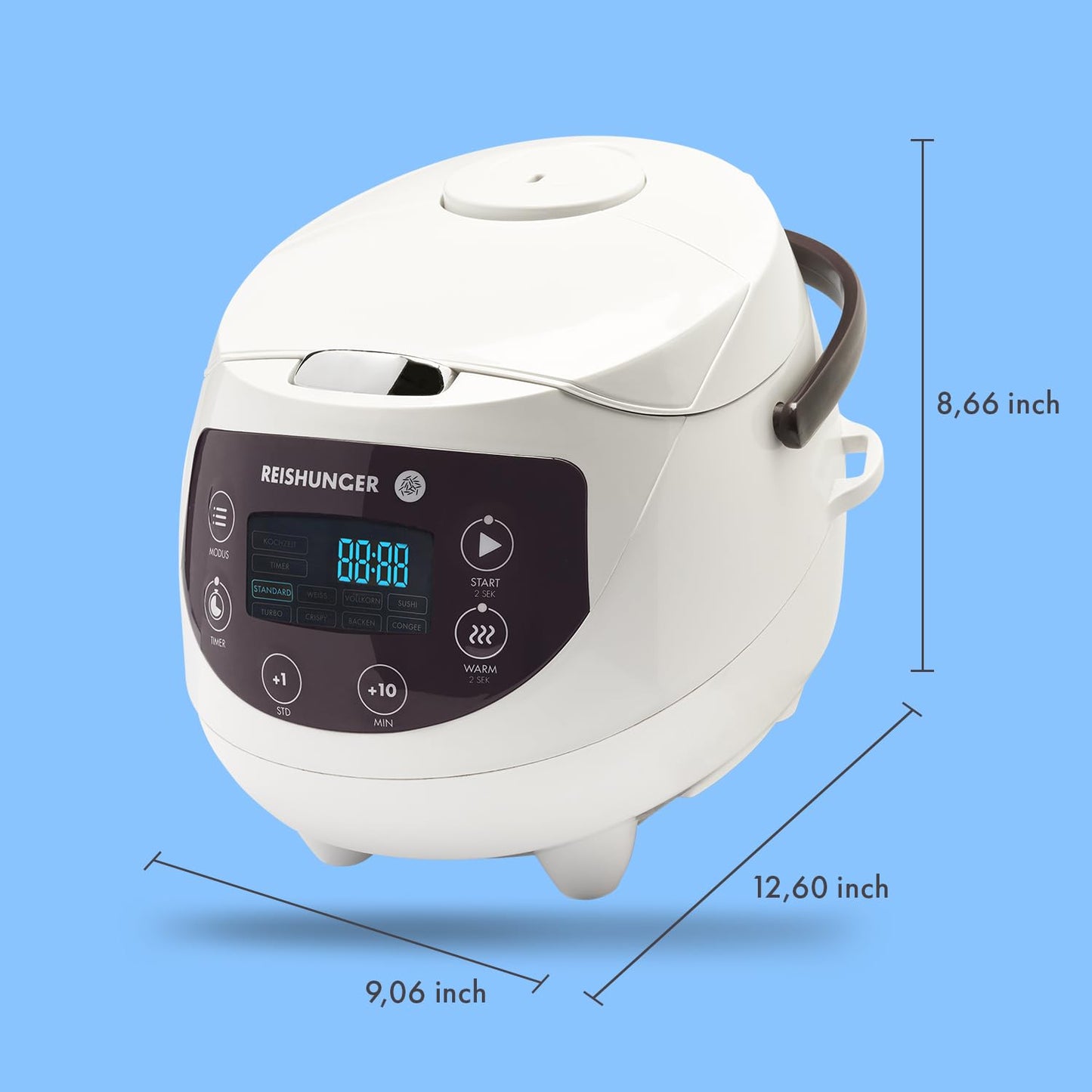 Olla de Arroz Mini Reishunger blanca con Temporizador y Función Calor 8 Programas Olla Interior Premium