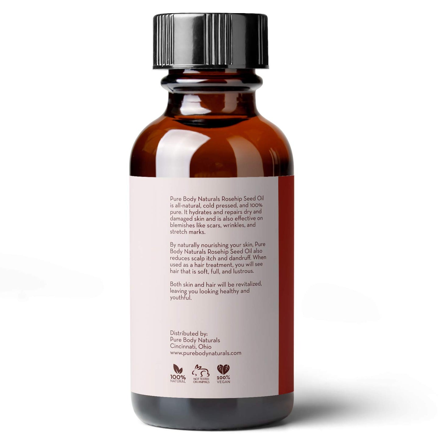 Rosehip Seed Oil, Cold Pressed & 100% Pure Rosehip Oil for Face, Nails, Skin, and Body by Pure Body Naturals, 1 Fl. Ounce