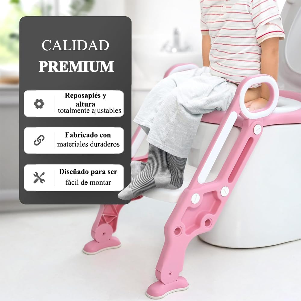 Baño Entrenador Niño, Asiento Entrenador para Baño con Tapizado y Escalera Antideslizante, Plegable Escalera para Baño Niños, Fácil de Guardar, Asiento Ergonómico, Edad de 3 a 10 Años, Verde Azulado