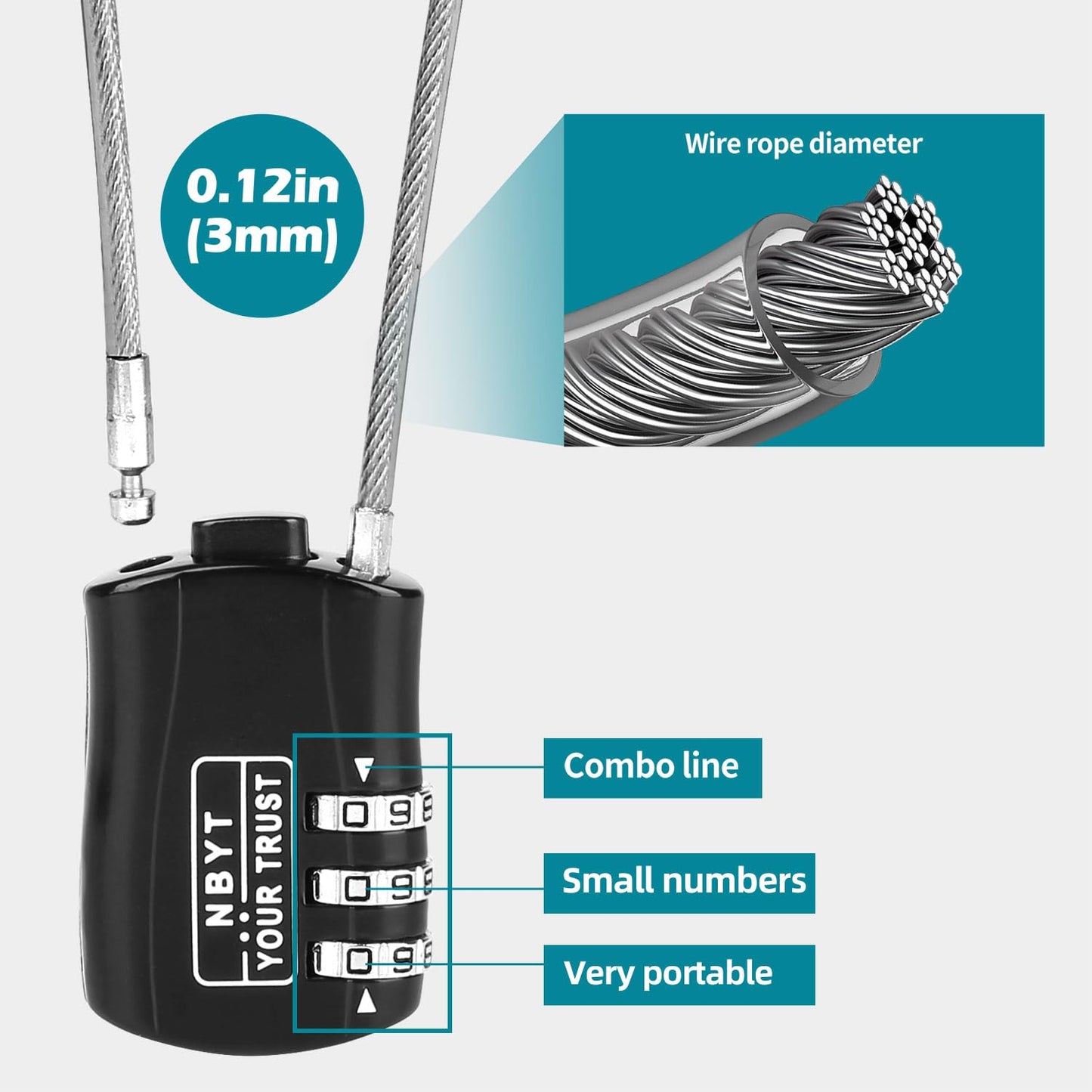 Lawnize - Candado de cable de alambre con código reiniciable, aleación de zinc, casco, equipaje y candado de snowboard