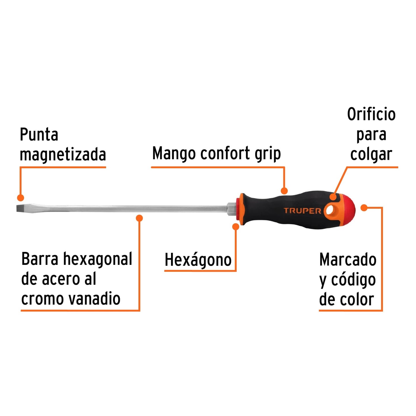 Desarmador Truper Azul Mango Comfort Grip 1/4 x 8 Pulgadas