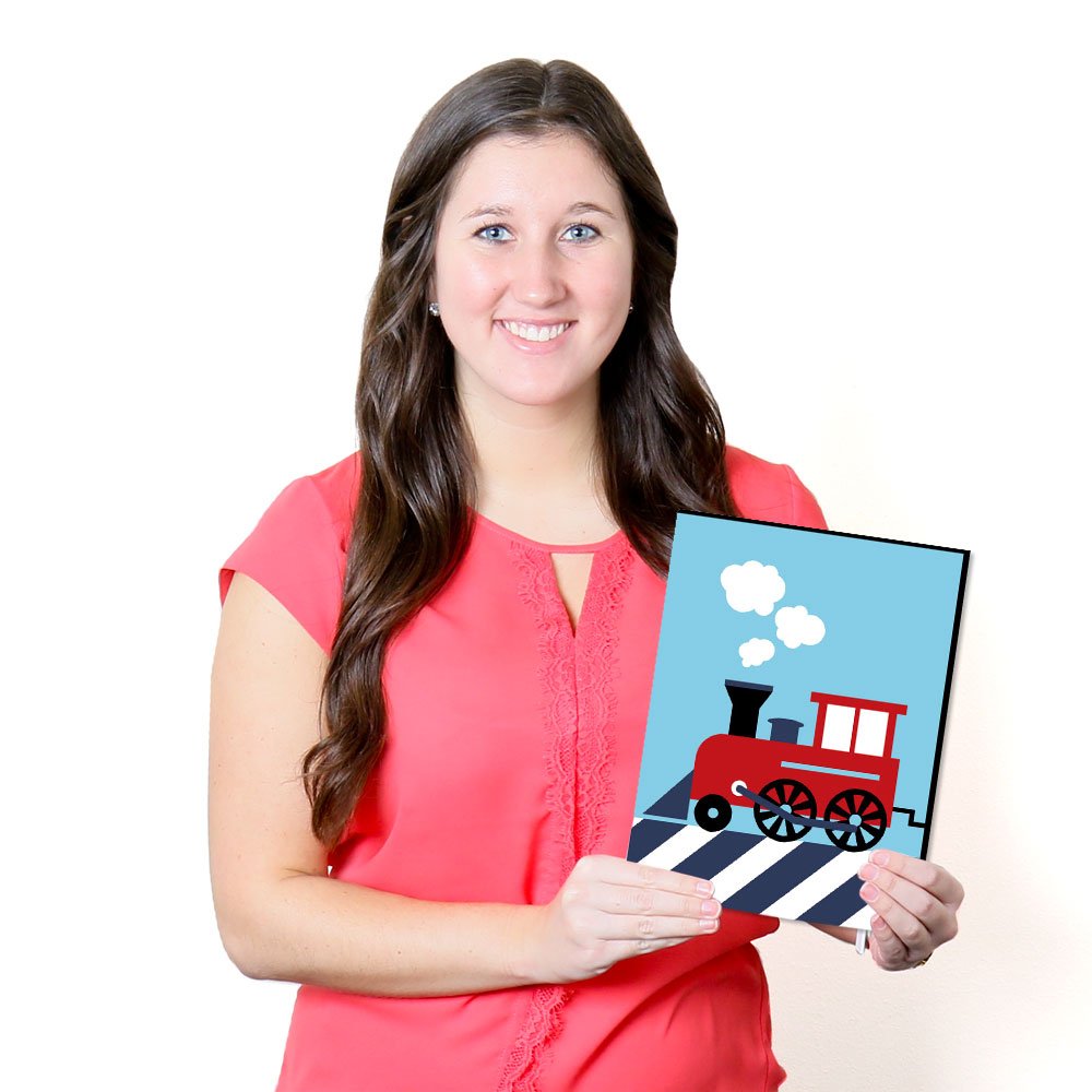 Big Dot of Happiness Railroad Crossing – Juego de 3 Impresiones de Trenes de Vapor para bebé, guardería, decoración de la habitación de los niños, 19 x 25 cm