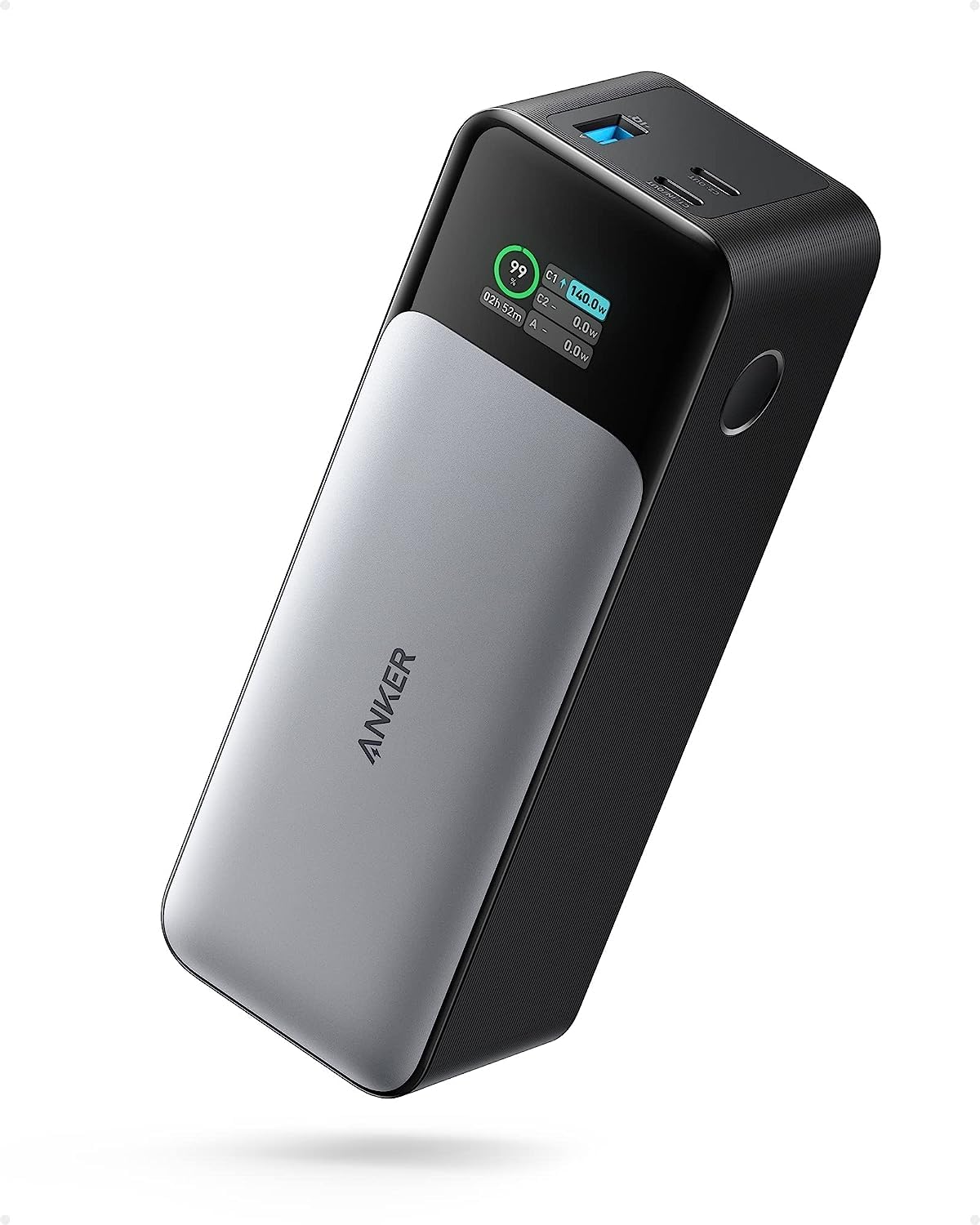 Anker Power Bank de 24,000 mAh con 3 Puertos y Salida de 140W, Pantalla Digital Inteligente, Cargador Portátil Compatible con iPhone 16/15/14, Samsung, MacBook, DELL y más