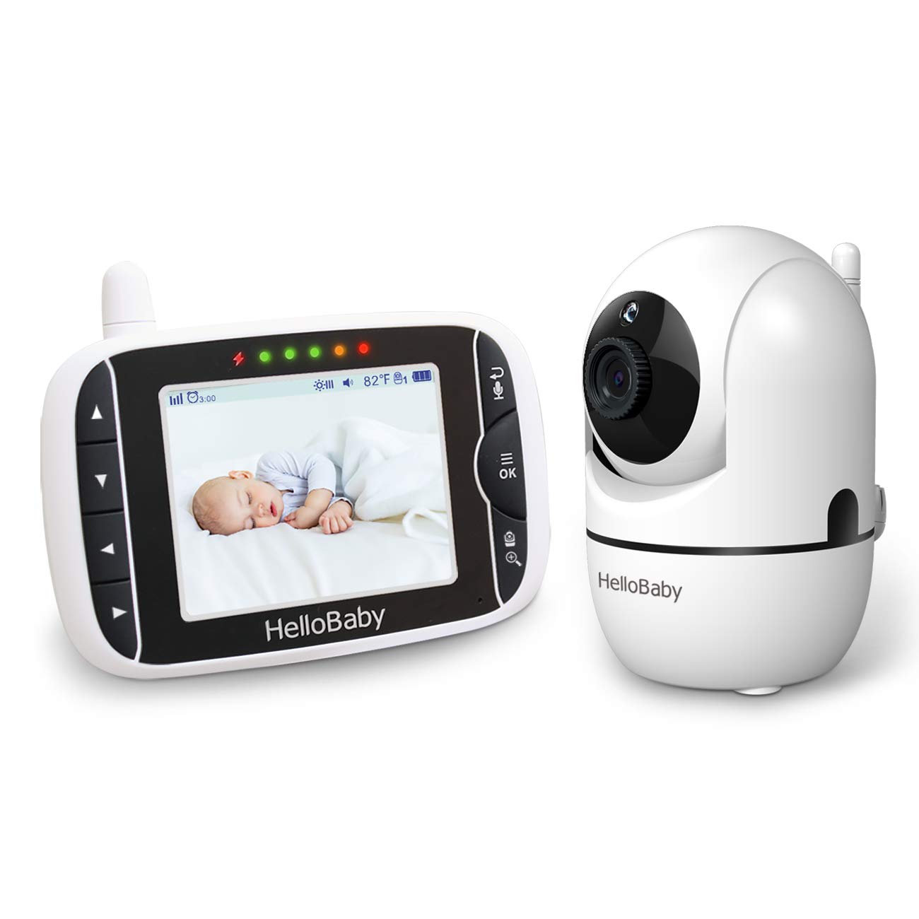 HelloBaby Video Baby Monitor with Remote Camera Pan-Tilt-Zoom, 8.1cm Colour LCD Screen, Infrared Night Vision, Temperature Display, Lullaby, Two Way Audio, with Wall Mount Kit