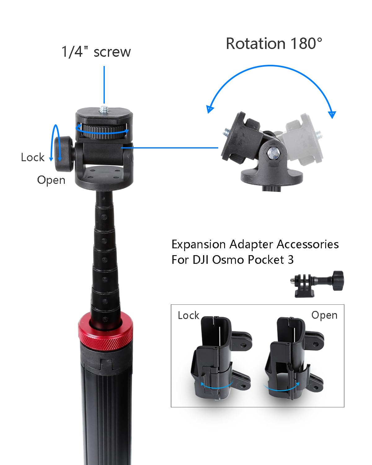 Leenconghui - Trípode y palo para selfie de 80 pulgadas para DJI Osmo Pocket 3, accesorio de trípode expandible para DJI Osmo Pocket3