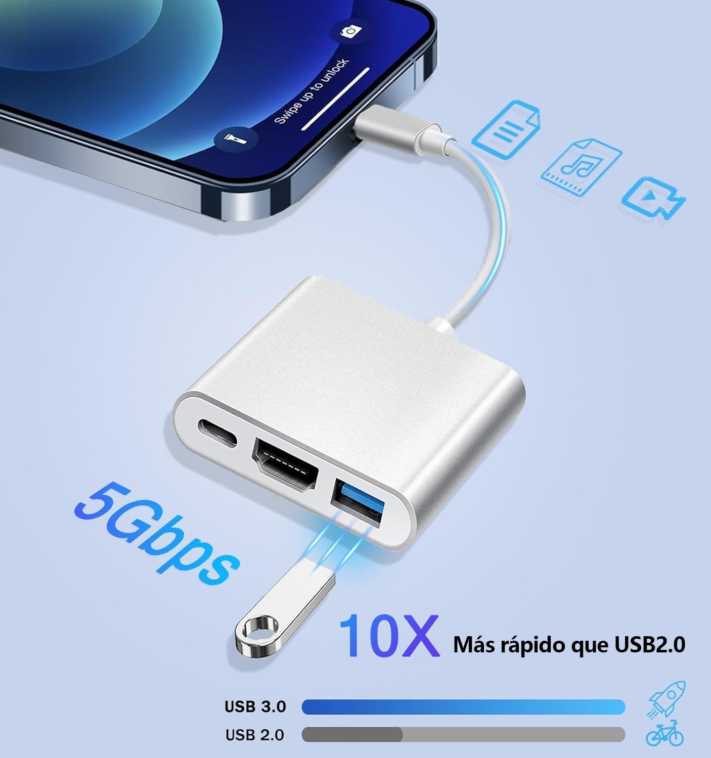 Adaptador USB C a HDMI YOU ER MEI Plateado Multipuerto Tipo C con Salida 4K y Puerto de Carga Certificado para Mac Air y Surface