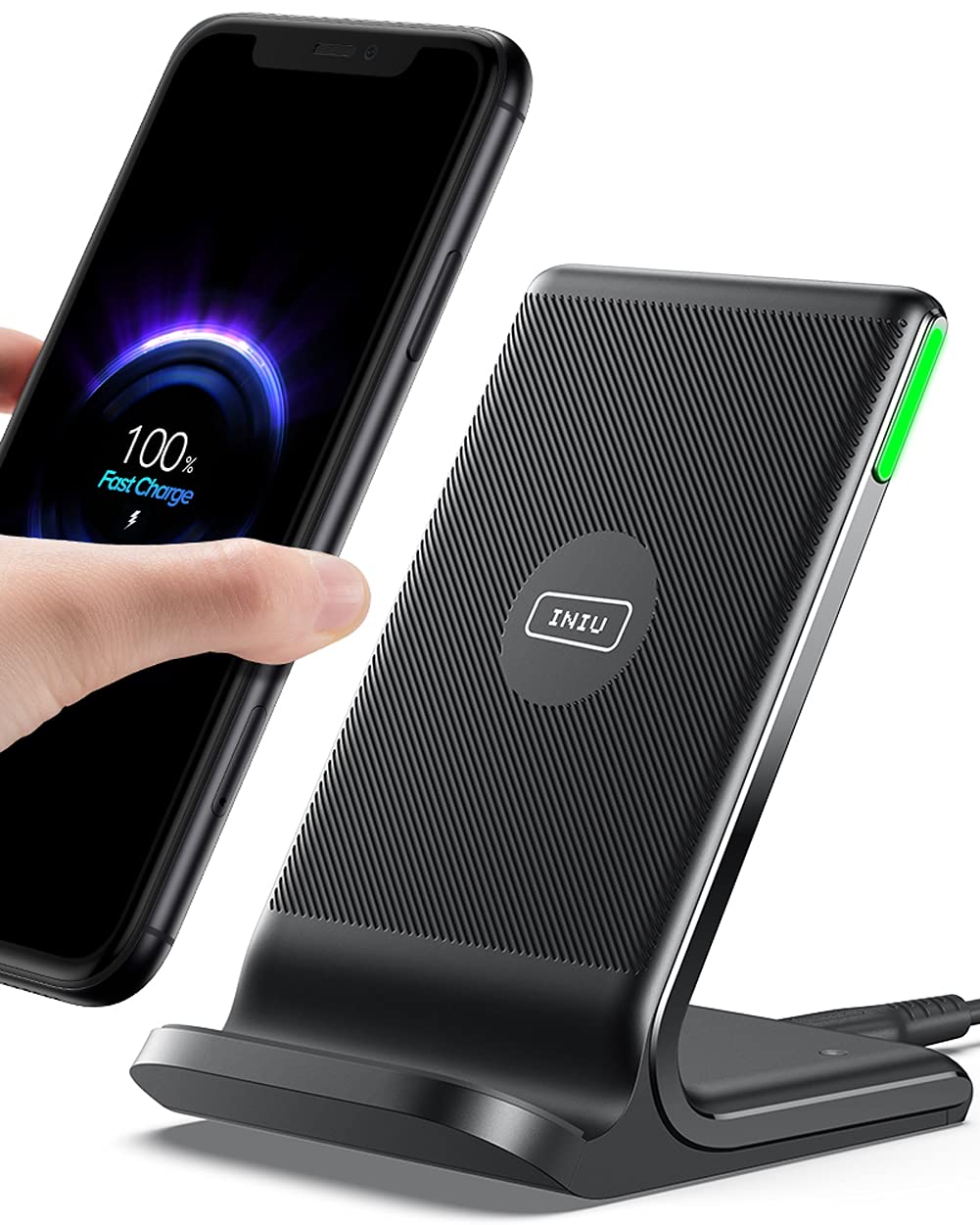 INIU Cargador Inalámbrico, 15W Qi Estación de Carga Inalámbrica,Wireless Base de Carga Rapida con Cable USB-C 1M, Accesorios para Celular iPhone 16 Pro MAX 15 14 13,Samsung s25 Ultra s24 s23 s21 etc.
