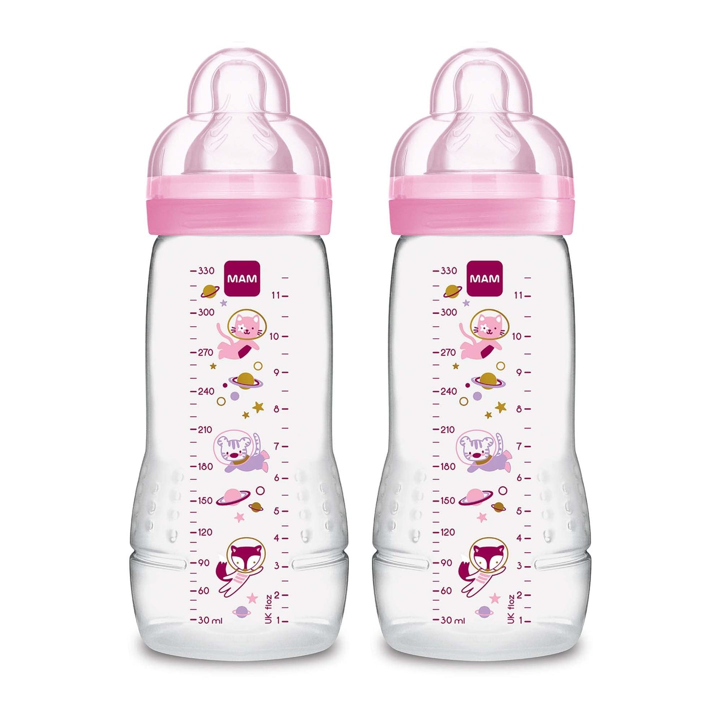 MAM - Botellas para bebés amamantados, botellas para bebés, chica, 11 onzas, 2 unidades