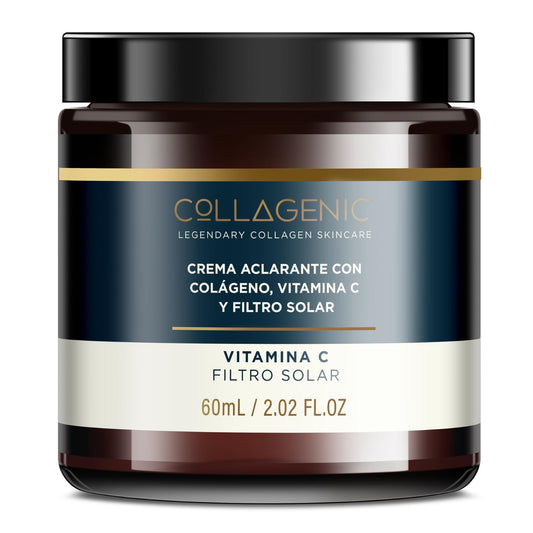 COLLAGENIC Crema Aclarante Facial con Vitamina C y Colágeno Hidrolizado | Crema de Día con Filtros Solares para Unificar el Tono de Piel | Bloqueador Solar Antioxidante para Rostro y Cuello, 60ml