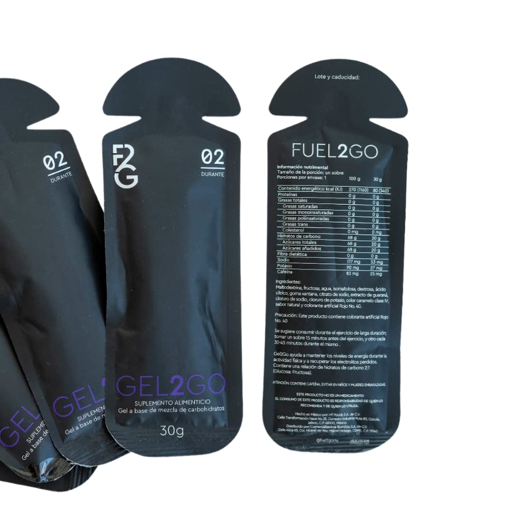 Gel energético Fuel 2 Go sabor ACAI/Caja con 20 sobres 30gr c/u/Suplemento alimenticio a base de carbohidratos