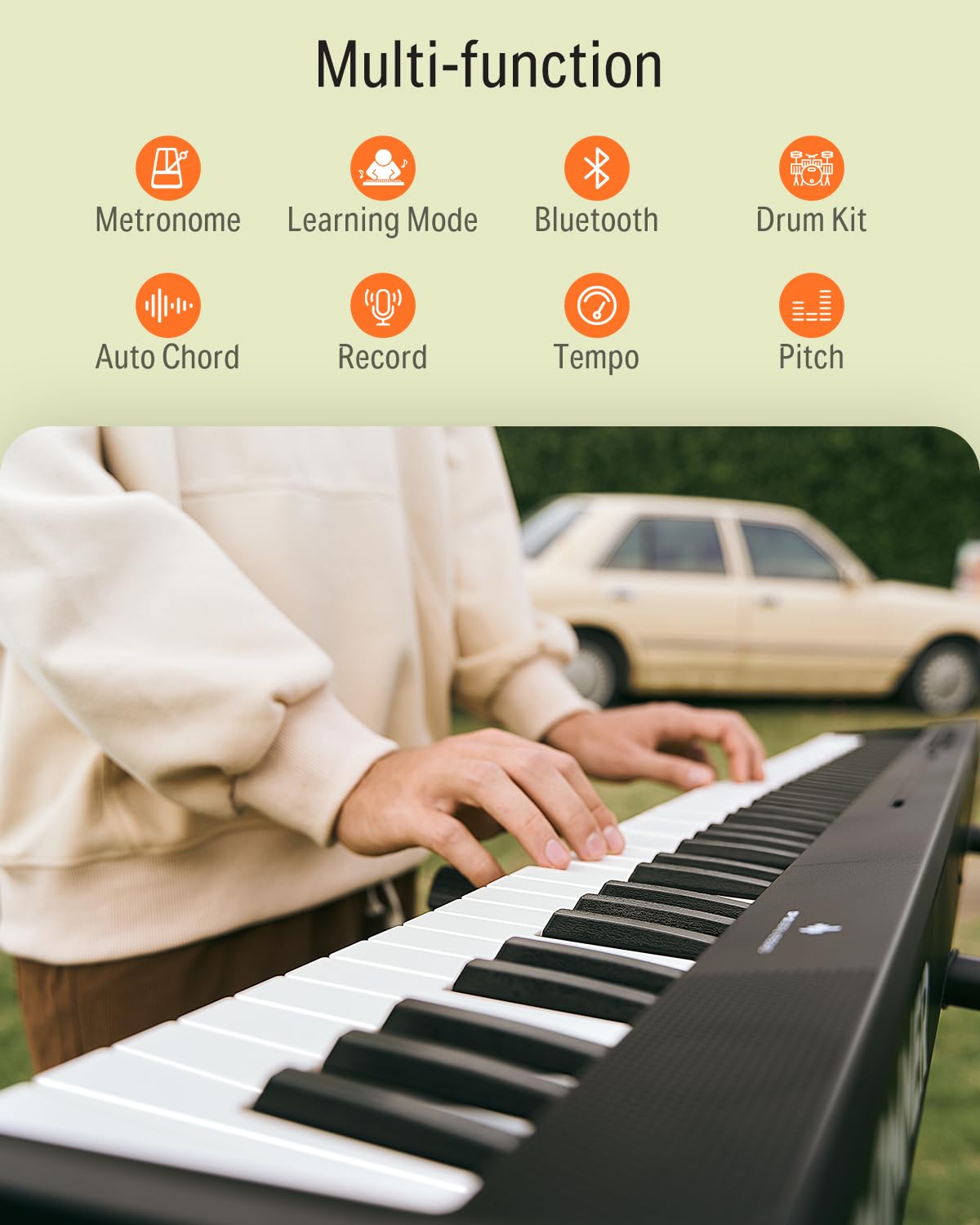 Donner DP-10 Teclado de Piano Portátil de 88 Teclas para Principiantes, Teclado de Piano Plegable Bluetooth con Teclado de Tamaño Completo de 88 Teclas, Acorde, Grabación, Paquete de Piano Digital
