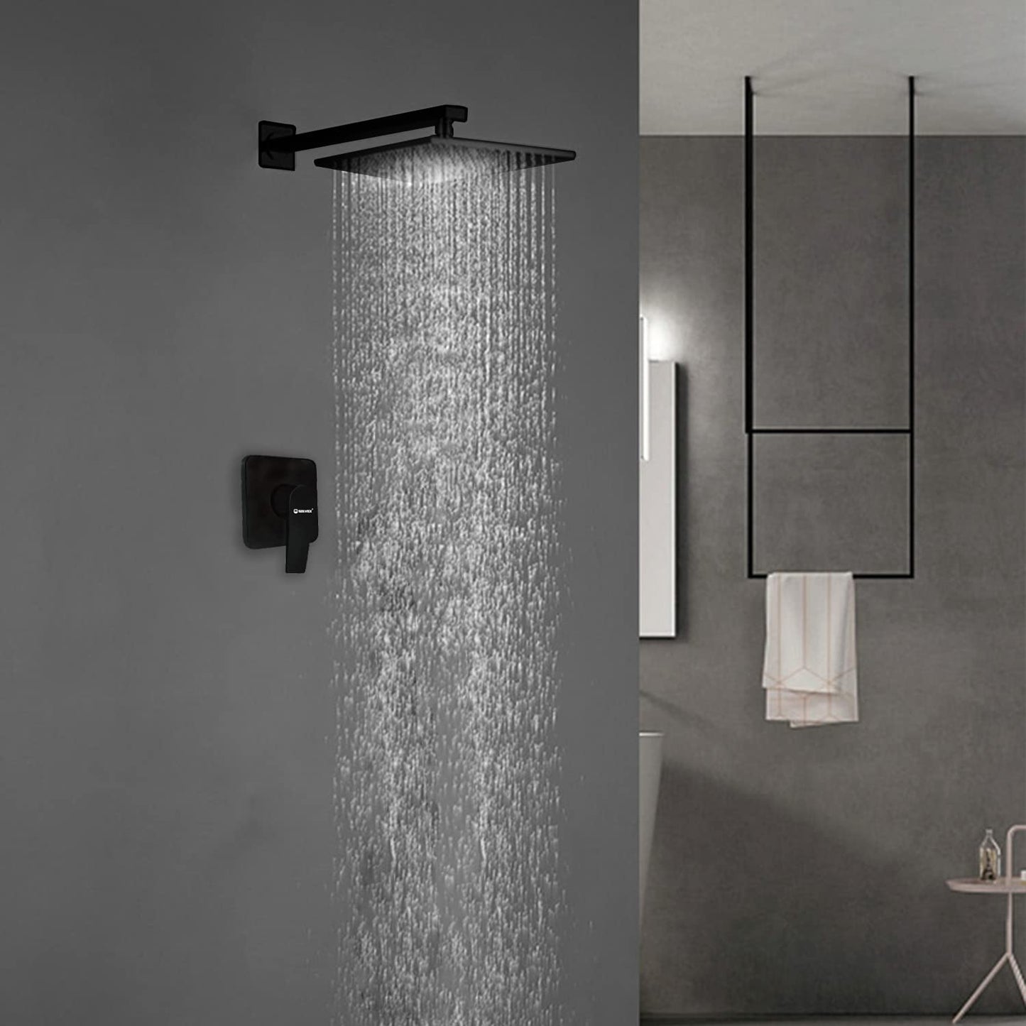 Juego de Grifos SOLVEX Negro Mate con Cabezal de Ducha de Lluvia Cuadrado de 8 Pulgadas para Baño