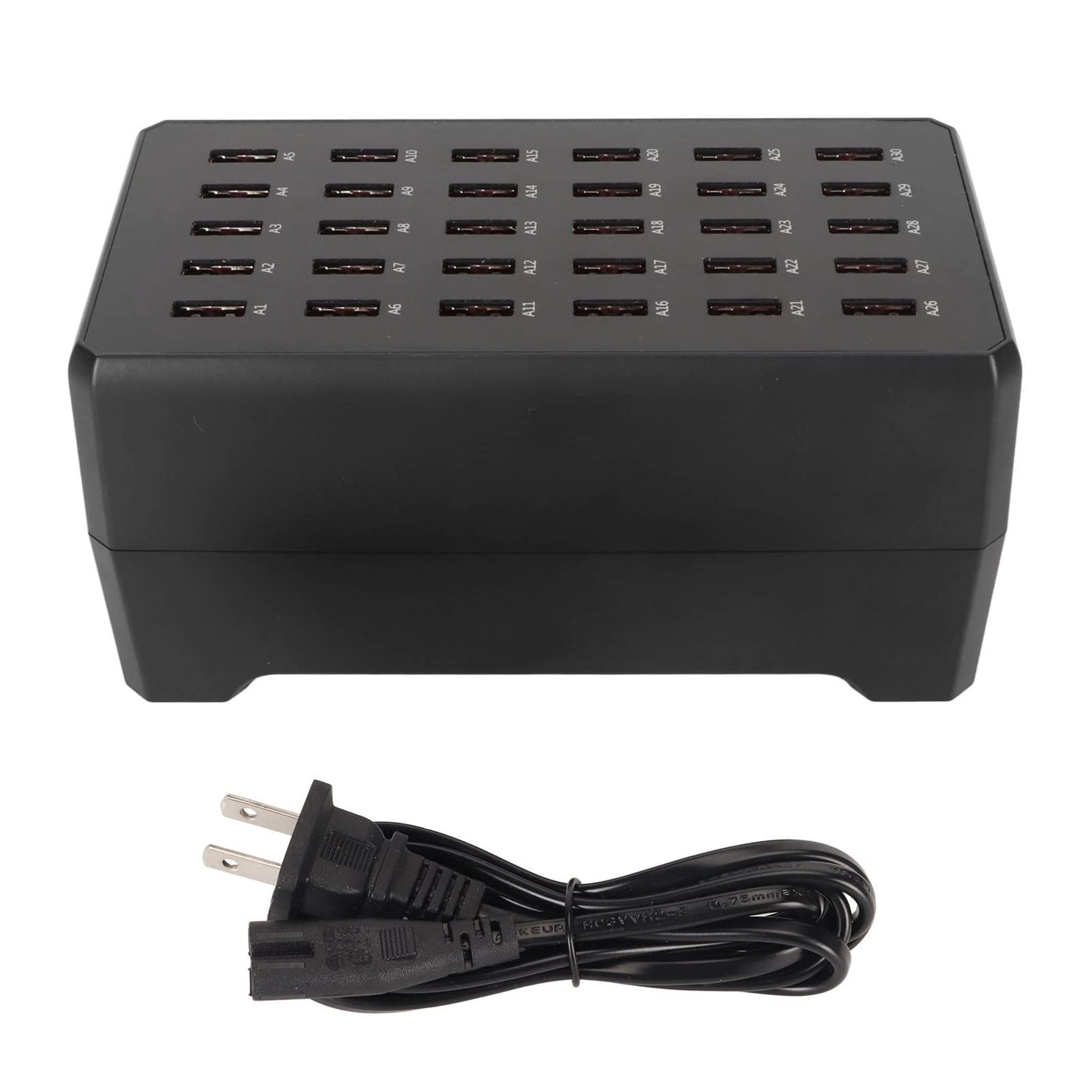GLOGLOW Cargador USB Multipuerto, Salida de 1A a 2.4A Estación de Carga USB de 30 Puertos Reconocimiento de Carga Inteligente Ventilador Silencioso para Reuniones Familiares (Enchufe de