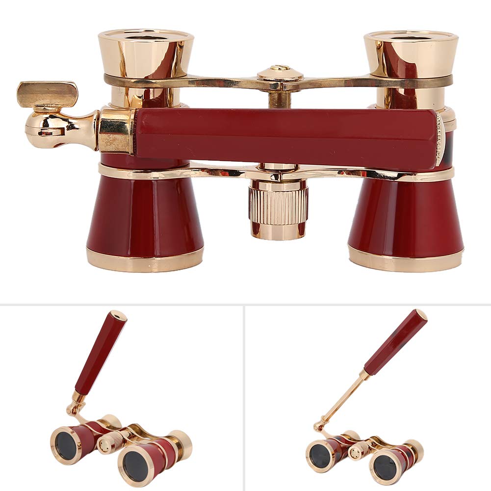 Fosa Binoculares, telescopio Binocular portátil de Aumento 3X Opera con Lente óptica de 25 mm, Campo de visión de 105 m/1000 m, Limpieza de Lentes, Regalos para Teatro, Mujeres, niñas, niños(Rojo)