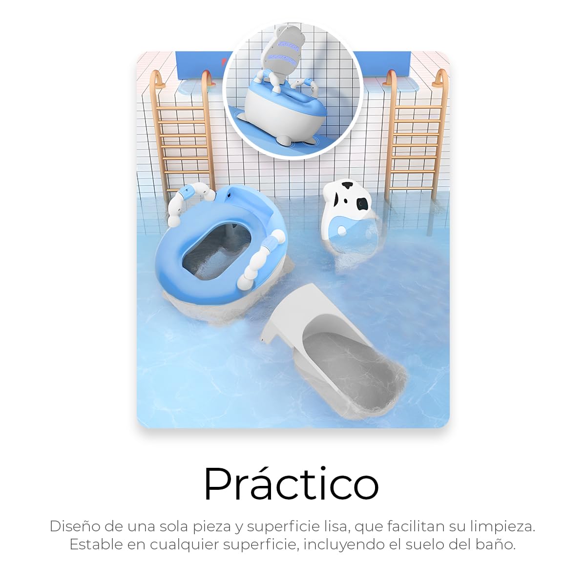 Baño de Entrenamiento Raganet Azul con Asiento Acolchonado y Recargaderas para Bebés en Etapa de Desarrollo