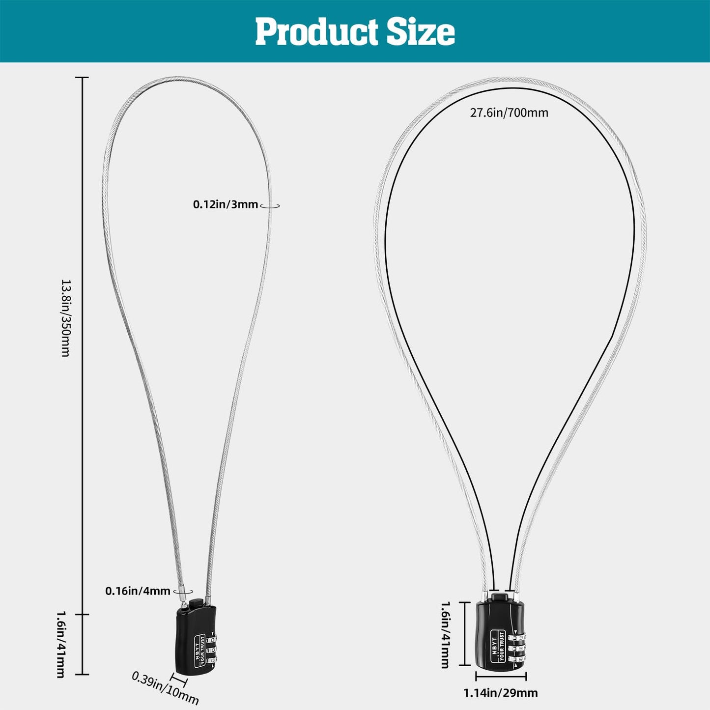 Lawnize - Candado de cable de alambre con código reiniciable, aleación de zinc, casco, equipaje y candado de snowboard