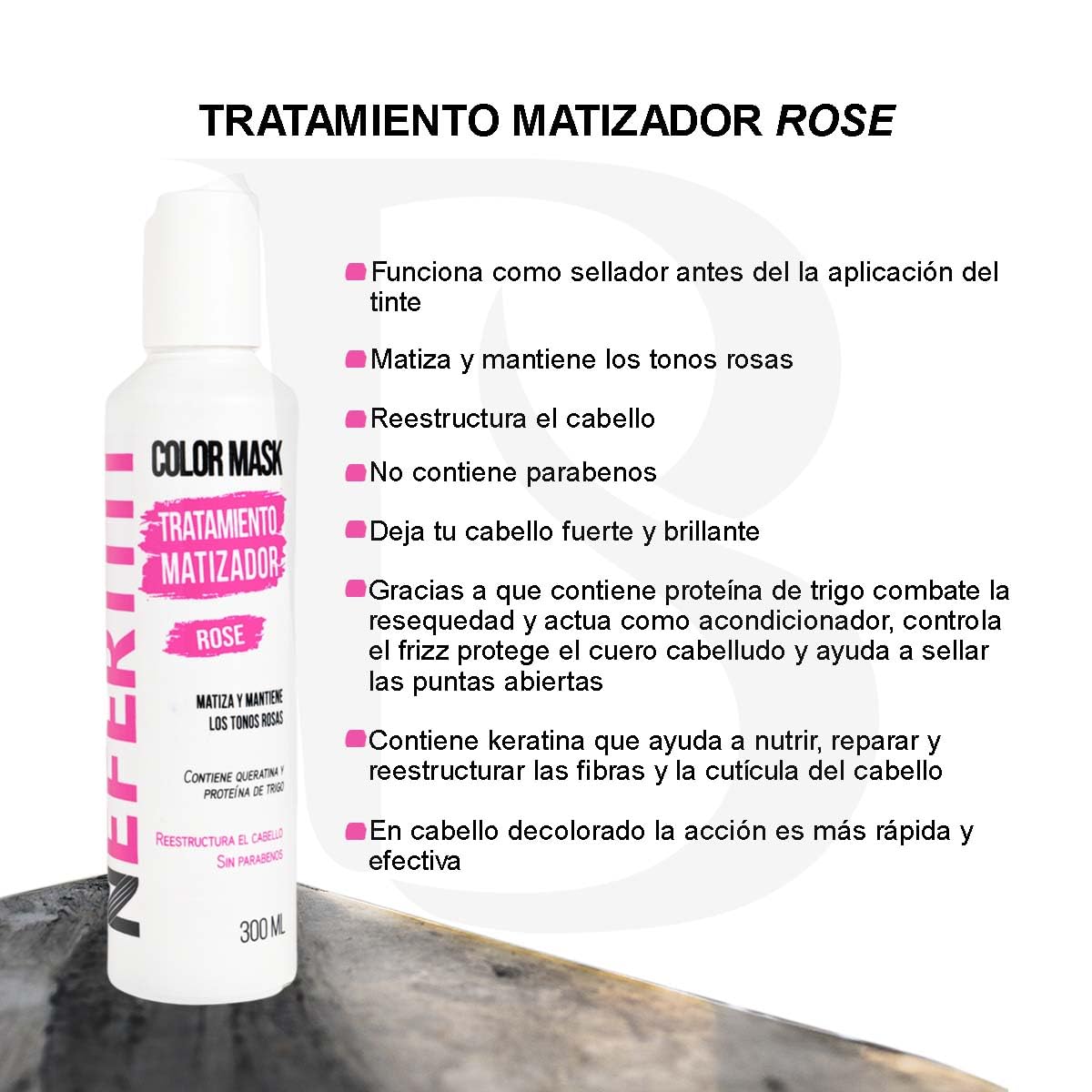 Tratamiento Capilar Nefertiti Rosa Con Keratina y Proteína De Trigo Sin Parabenos