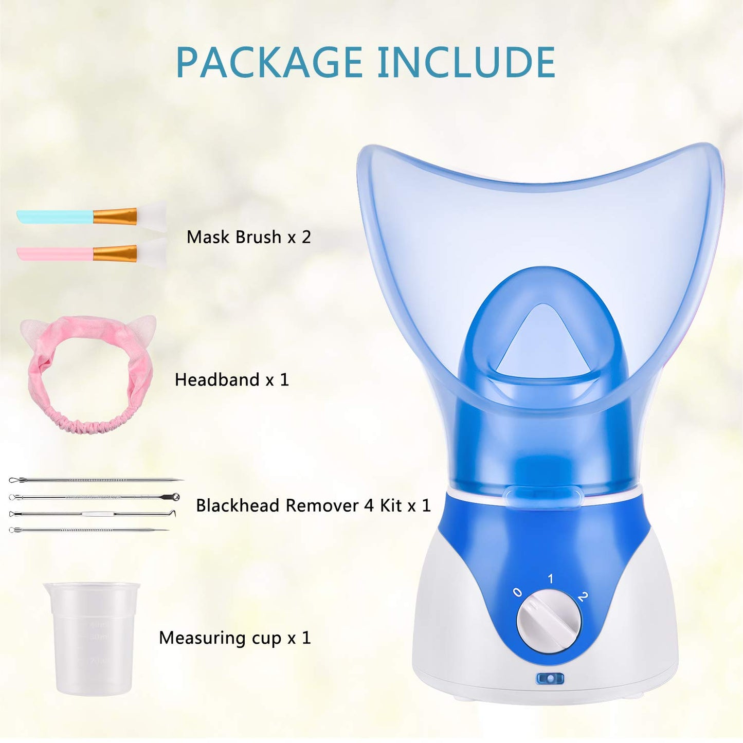 Vaporizador facial para limpieza profunda facial, vaporizador facial para mujer, 2 modos Nano Ionic para desatascar los poros, hidratar, azul (incluye kit de eliminación de puntos negros, cepillo, diadema)