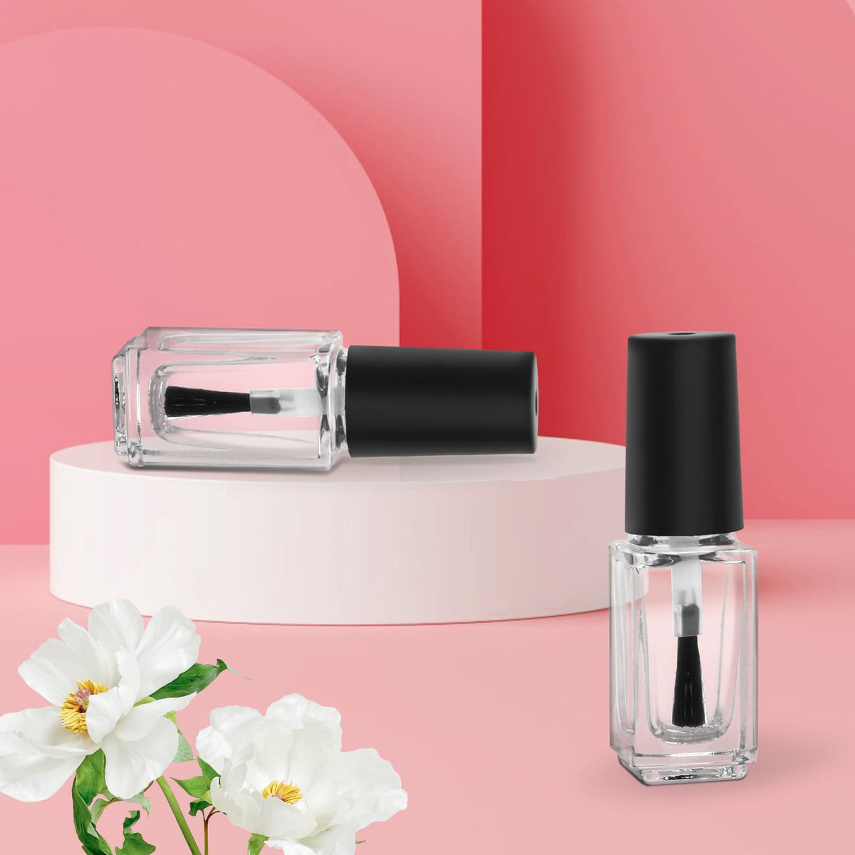 Adecco LLC Empty Nail Polish Clear Bottles with Brush Cap (5P)