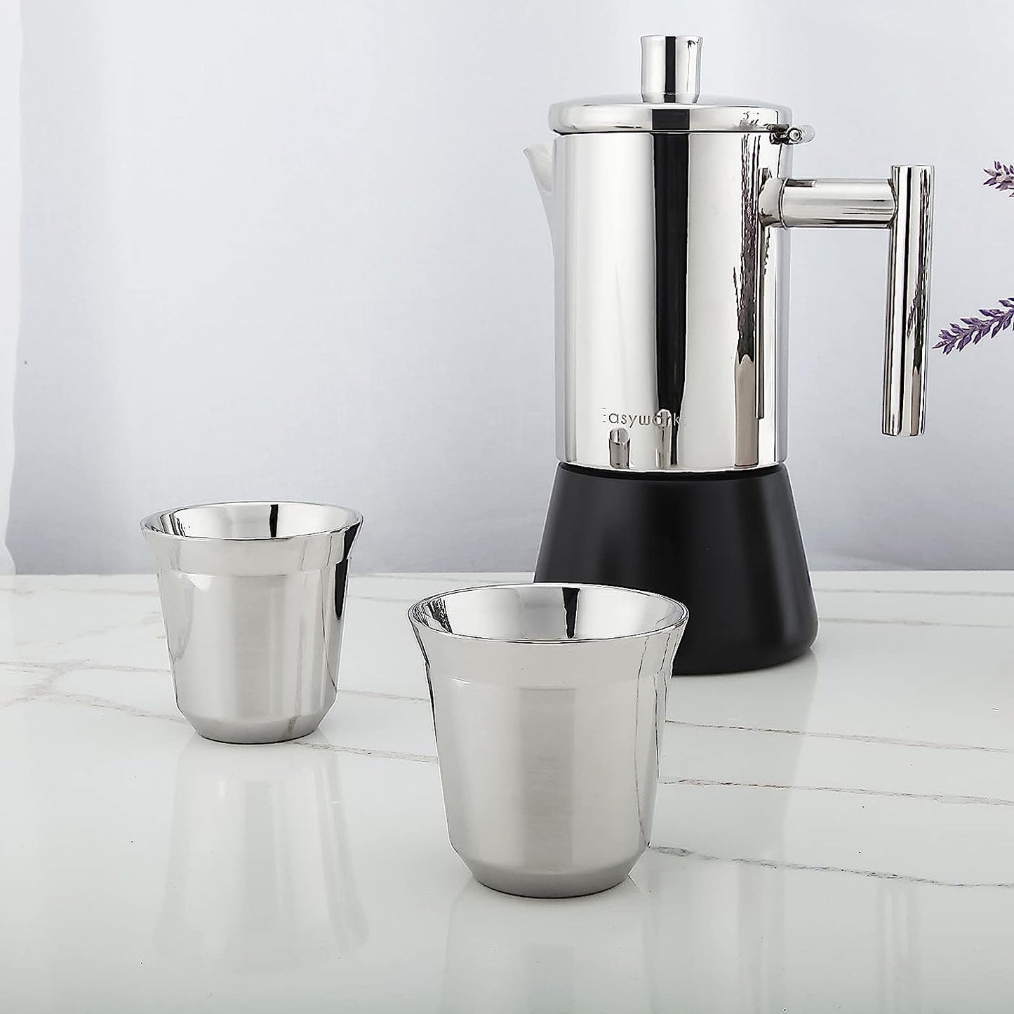 Easyworkz Juego de tazas de espresso de acero inoxidable con aislamiento de doble pared, 150 ml