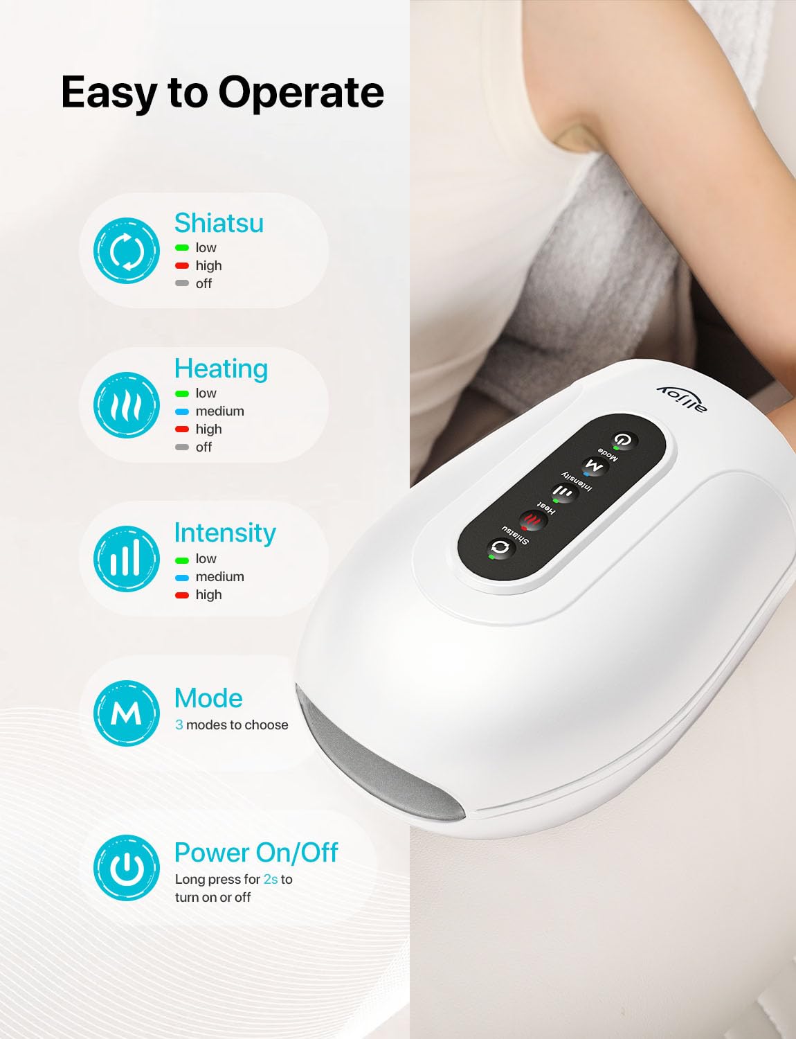 ALLJOY Regalos de Navidad, masajeador de manos con rodillos para aliviar la artritis y el túnel carpiano, máquina de masaje Shiatsu recargable con calor, para el entumecimiento de los dedos, regalos