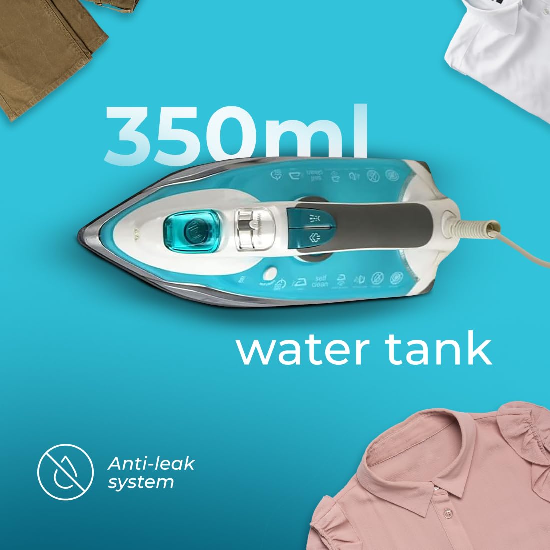 Koblenz Plancha de Vapor Koblenz Secure Keramik Pro de 1600 W y tanque de agua de 350ml con Suela Cerámica, Sistema que Evita el Sarro, Anti-clac, Cable con rotación de 360°, Aqua con Plata (PKK-750 SA)