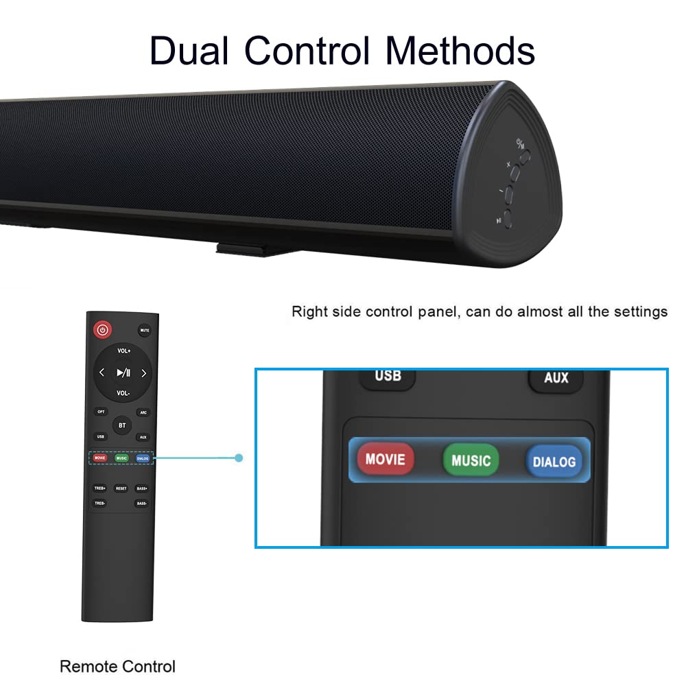 BESTISAN Barra de Sonido de 80 W, 34 Pulgadas, Barra de Sonido Bluetooth 5.0 inalámbrico y con Cable para Cine en casa (DSP, bajo Ajustable, Cable óptico Incluido)
