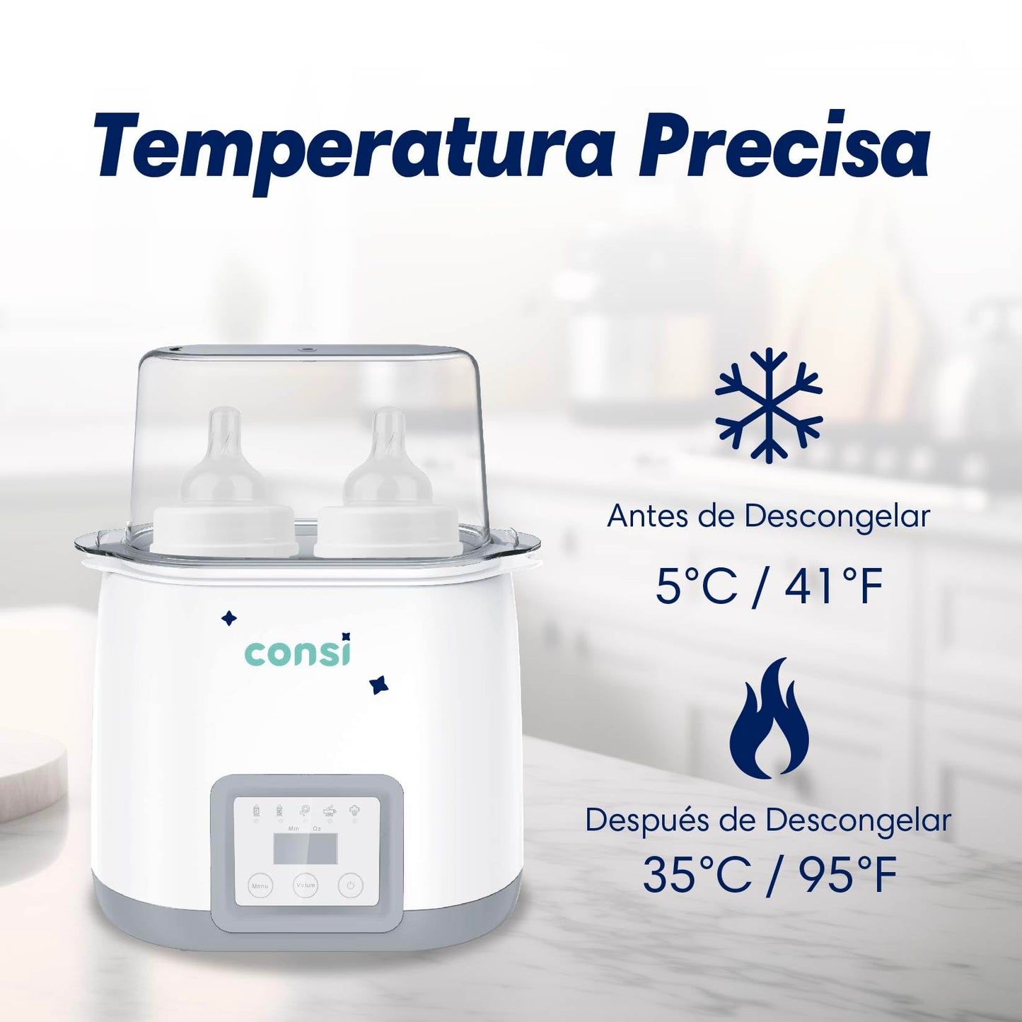 Consi Calentador y Esterilizador para 2 Biberones 5 en 1, Calentamiento Rápido, con Temporizador, Libre de BPA, calentador biberones, calentador de mamilas, biberones, calentador de leche | CMD01