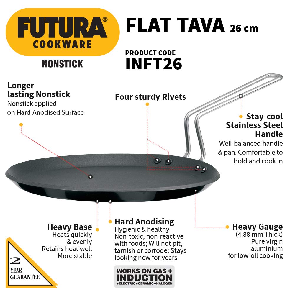 Hawkins Futura - Parrilla de tava plana antiadherente compatible con inducción, 10 pulgadas de inducción, color negro,