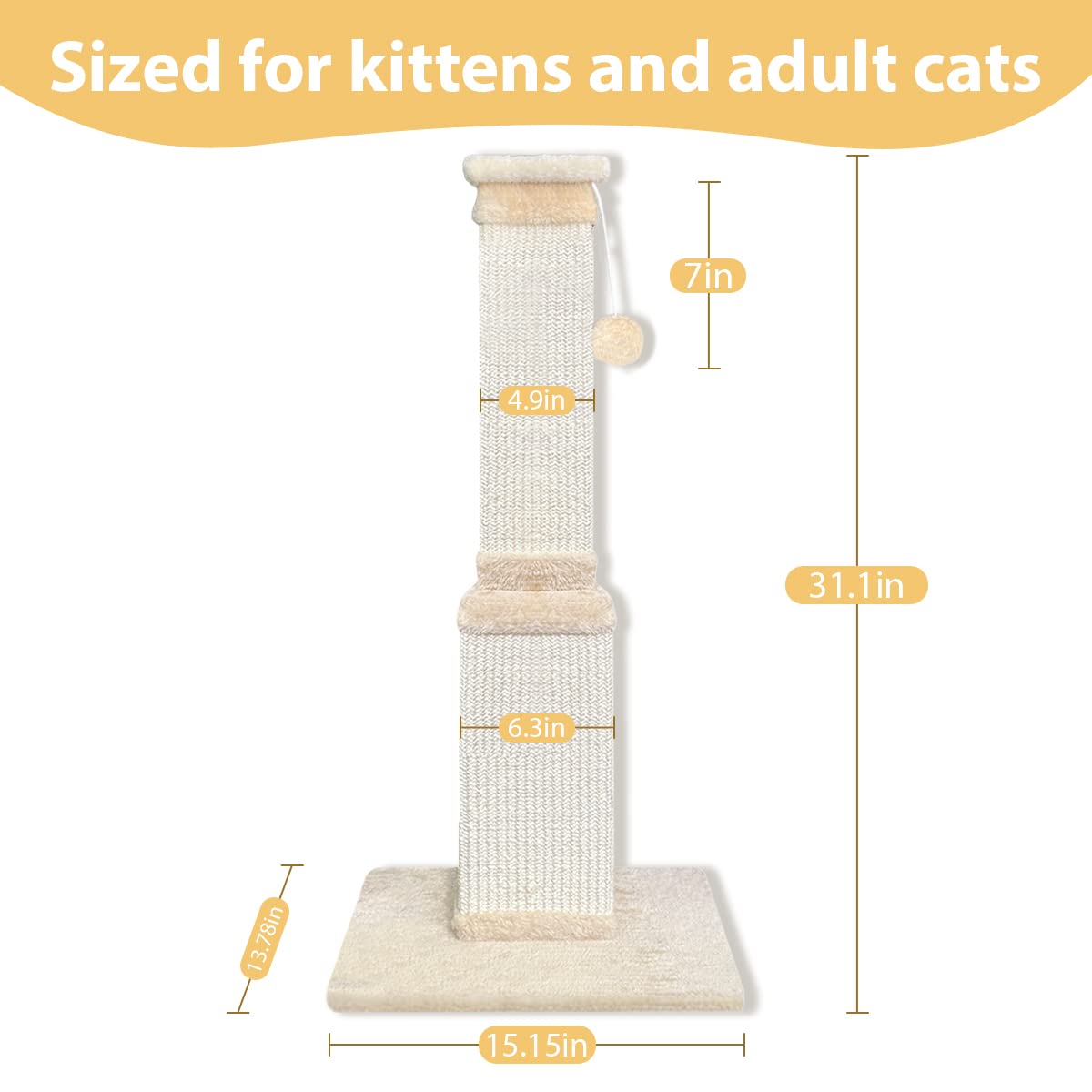 AGYM Poste rascador para gatos, 31 pulgadas de alto tamaño para gatos y gatitos adultos, sisal natural moderno rascador para gatos, torre para gatos protege muebles y ejercita a tus gatos