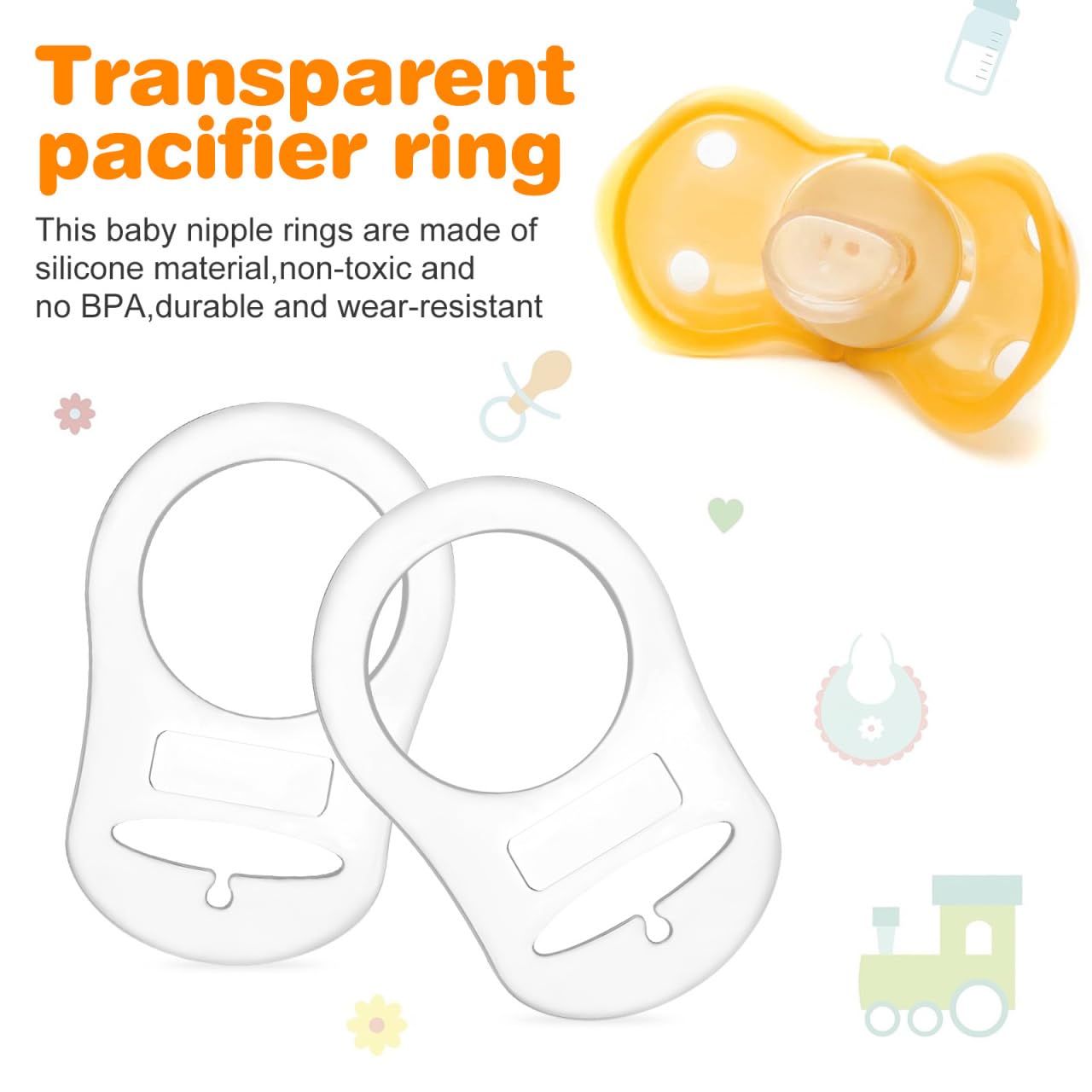 FENICAL - 10 anillos adaptadores de silicona para chupete y clip compatibles con MAM (suave y transparente)