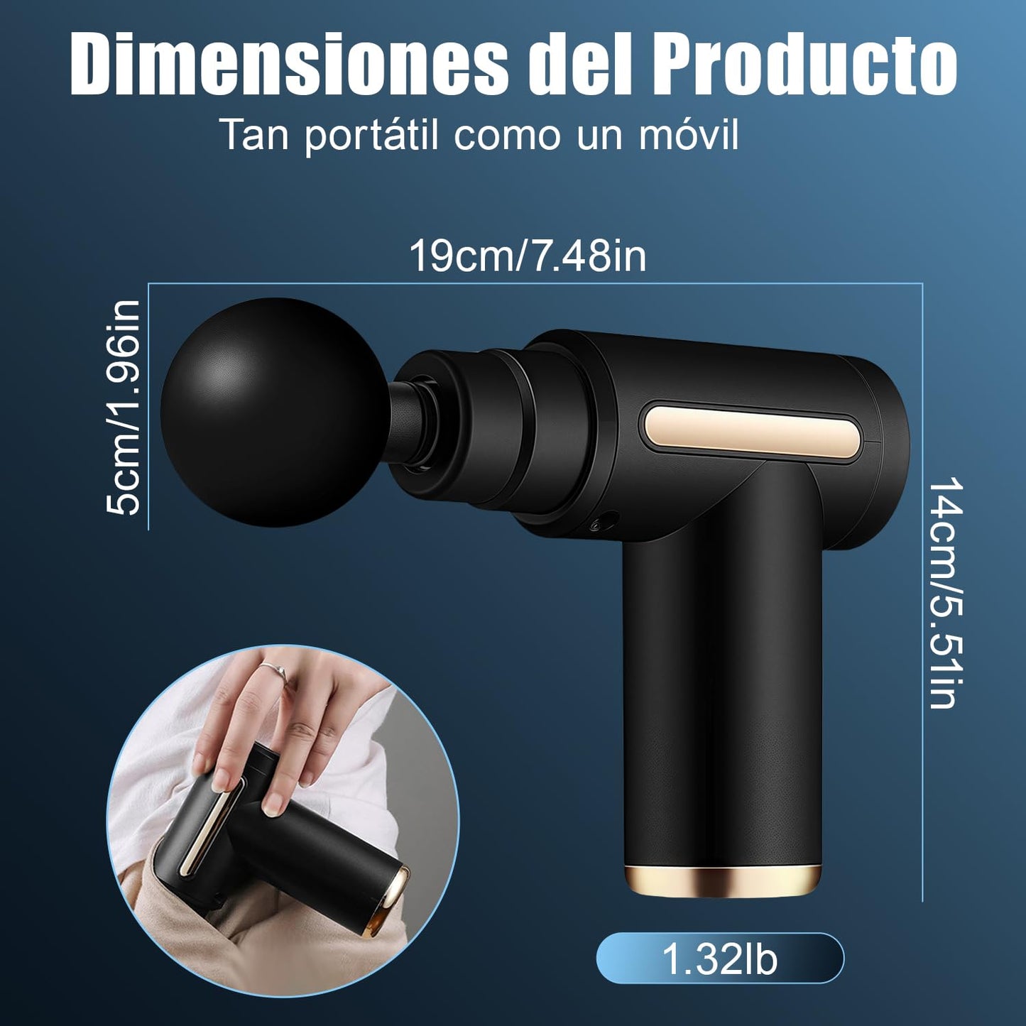 Pistola de Masaje Muscular,De mano y portátil masajeado,con 4 cabezales, 6 engranajes de masaje ajustables.Pistola de masaje muscular profundo